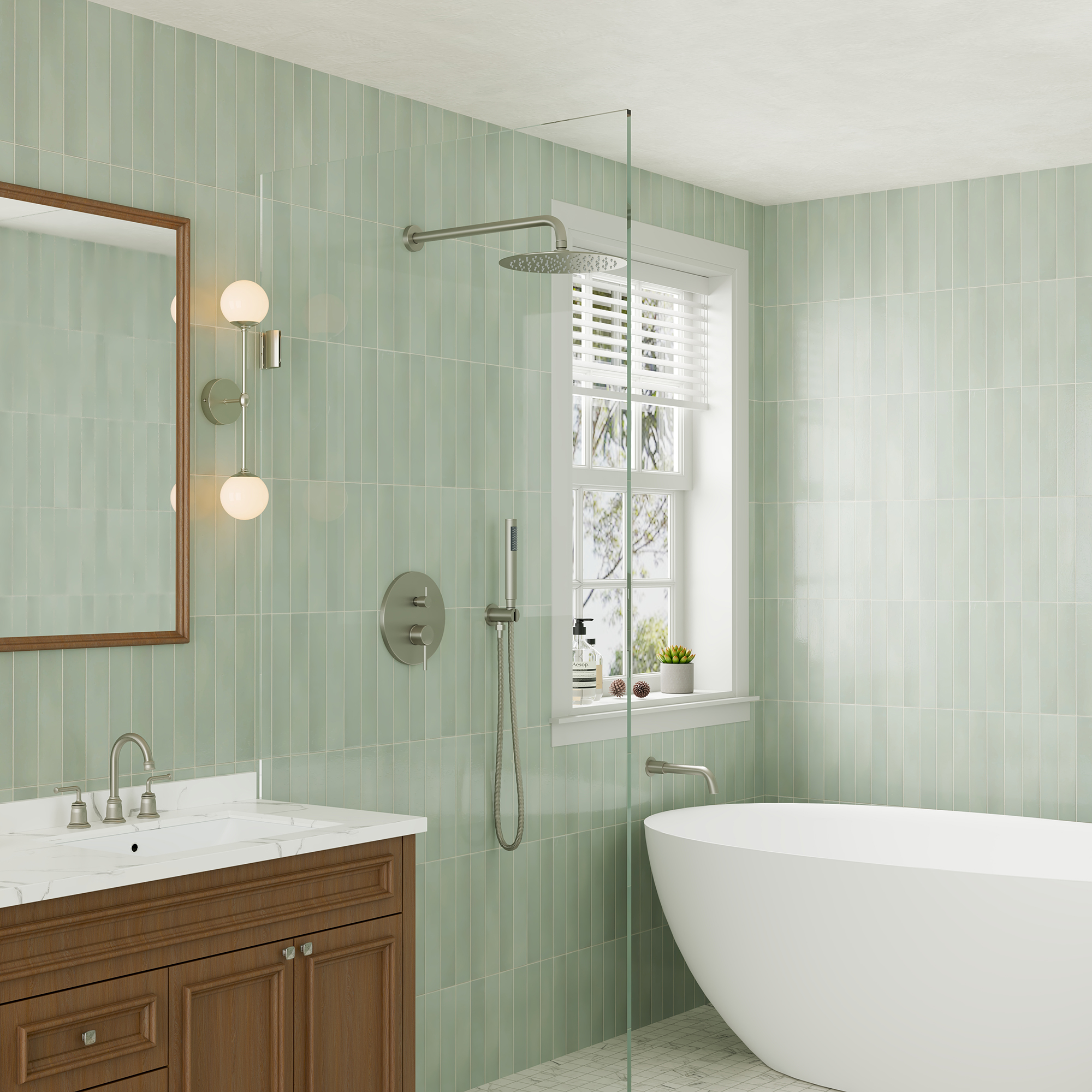 10" Wall Mount Dual Shower Head Rain Shower System with Tub Spout