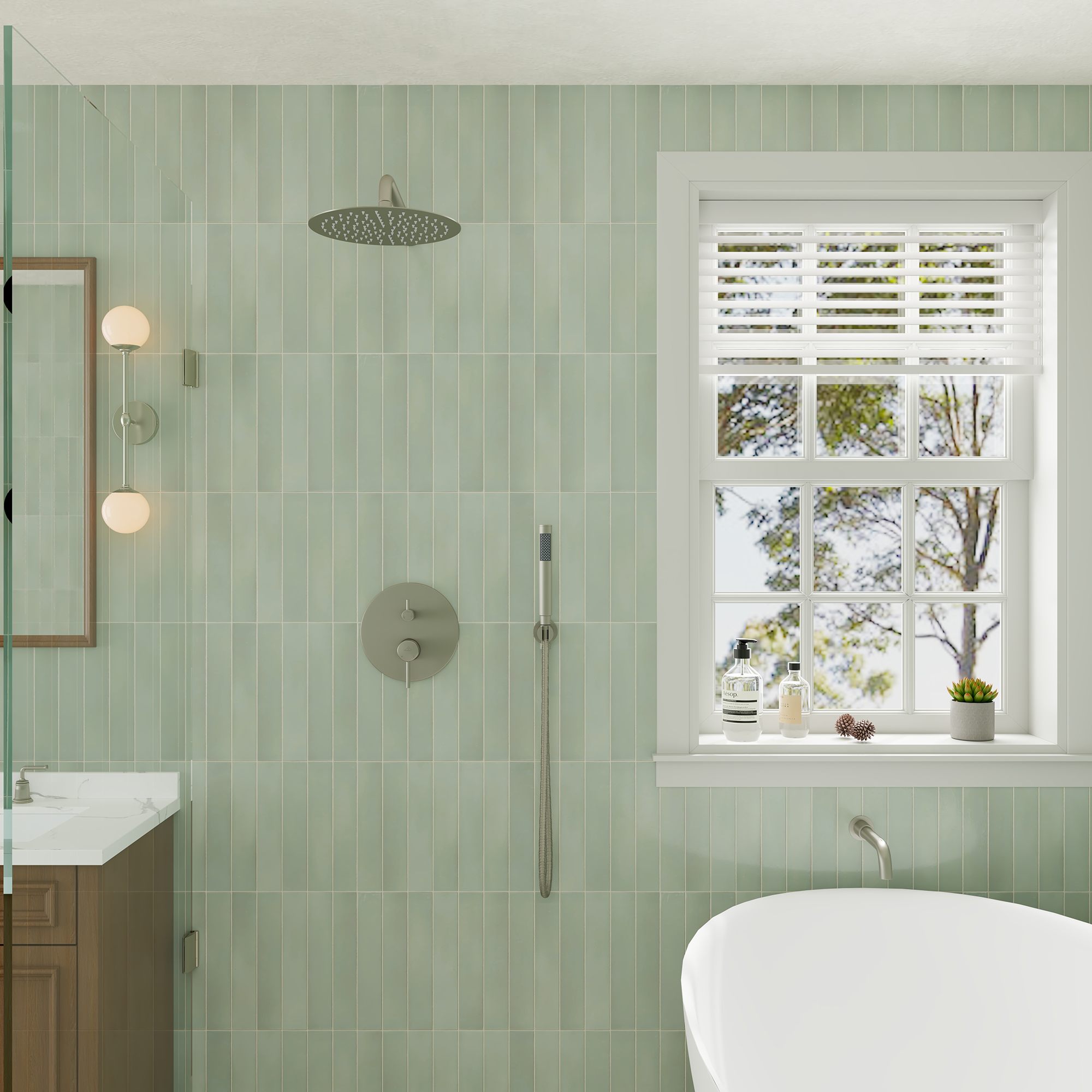 10" Wall Mount Dual Shower Head Rain Shower System with Tub Spout