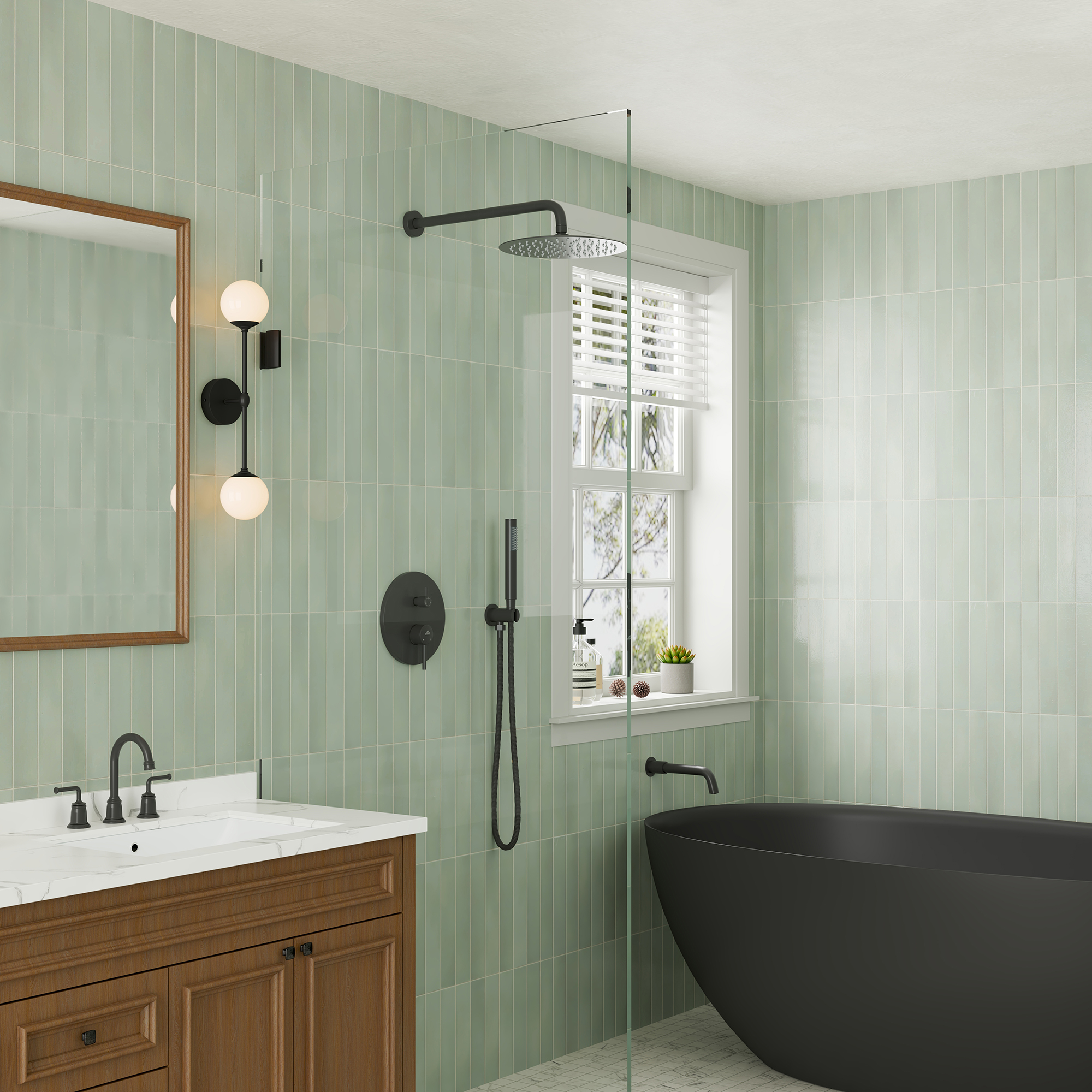 10" Wall Mount Dual Shower Head Rain Shower System with Tub Spout