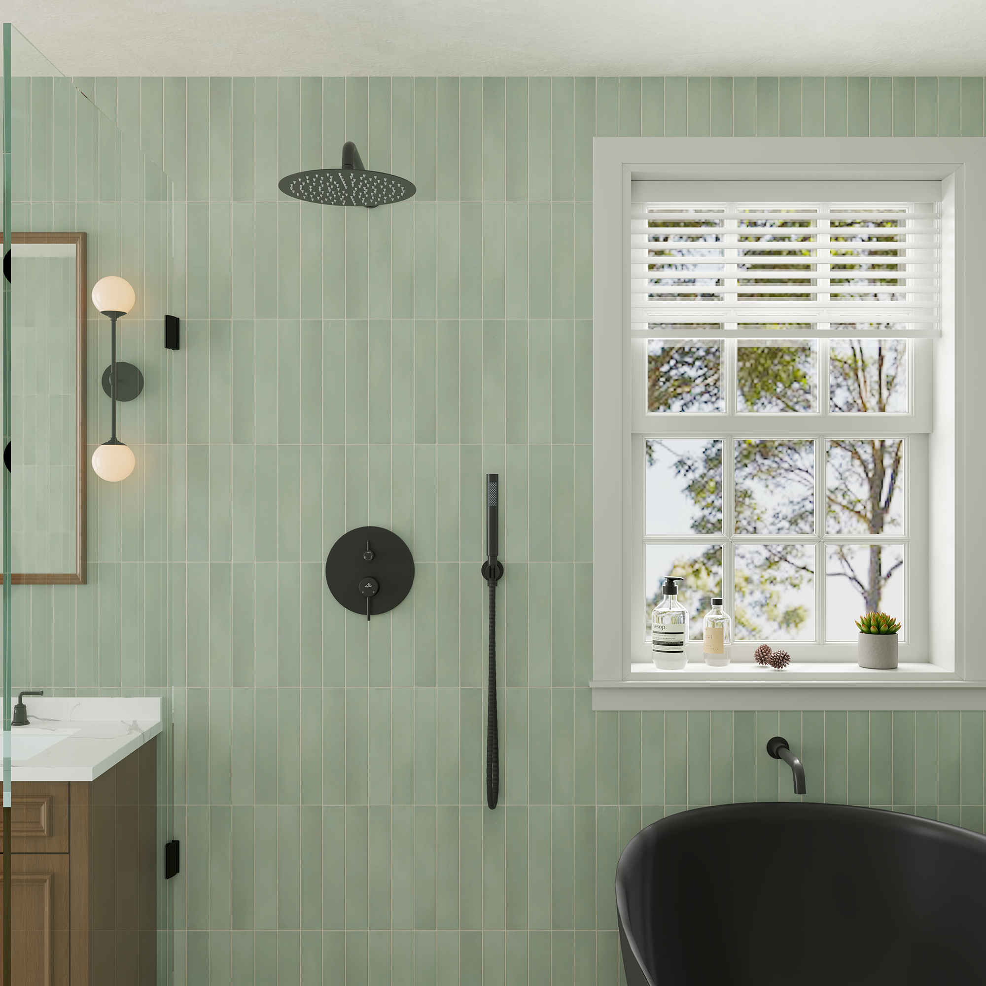 10" Wall Mount Dual Shower Head Rain Shower System with Tub Spout