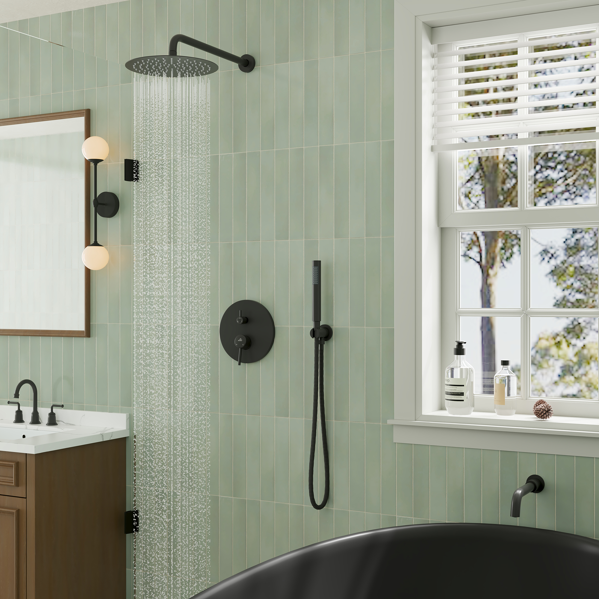 10" Wall Mount Dual Shower Head Rain Shower System with Tub Spout