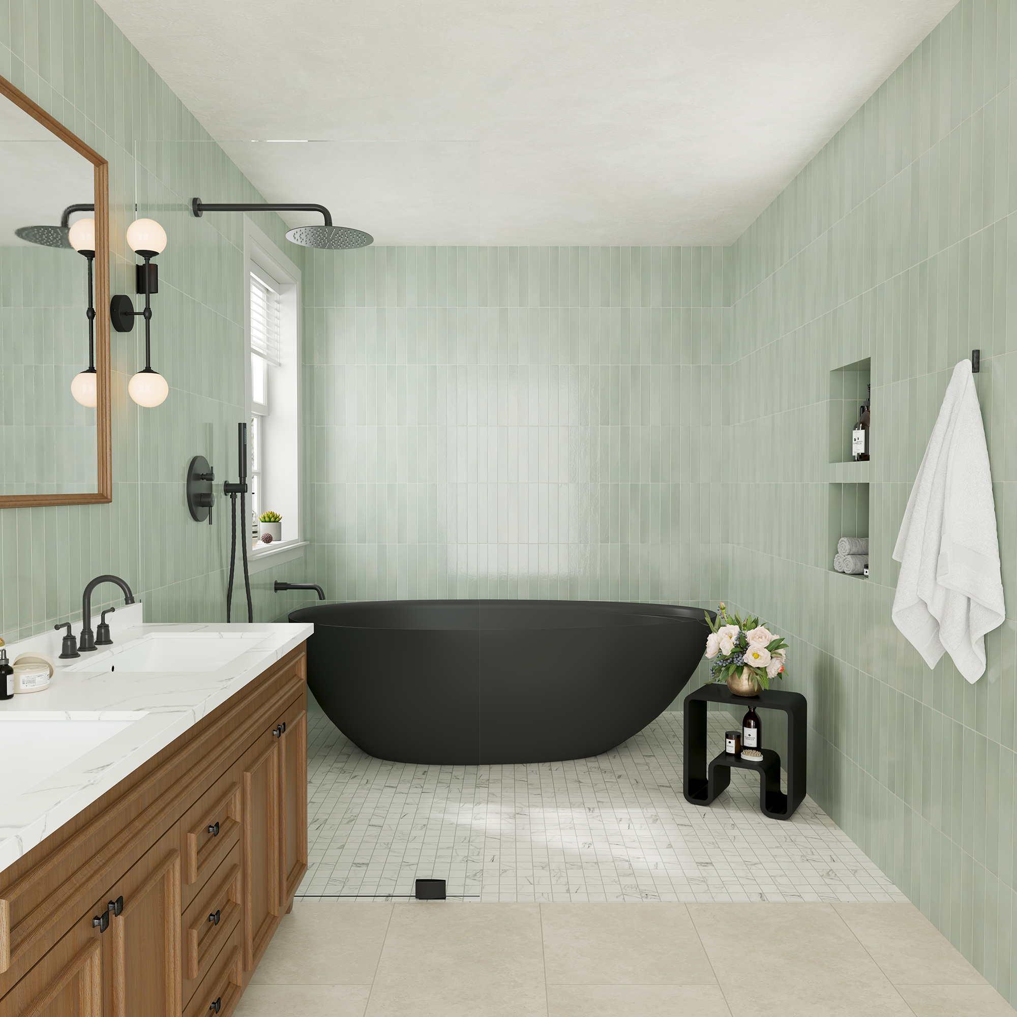 10" Wall Mount Dual Shower Head Rain Shower System with Tub Spout