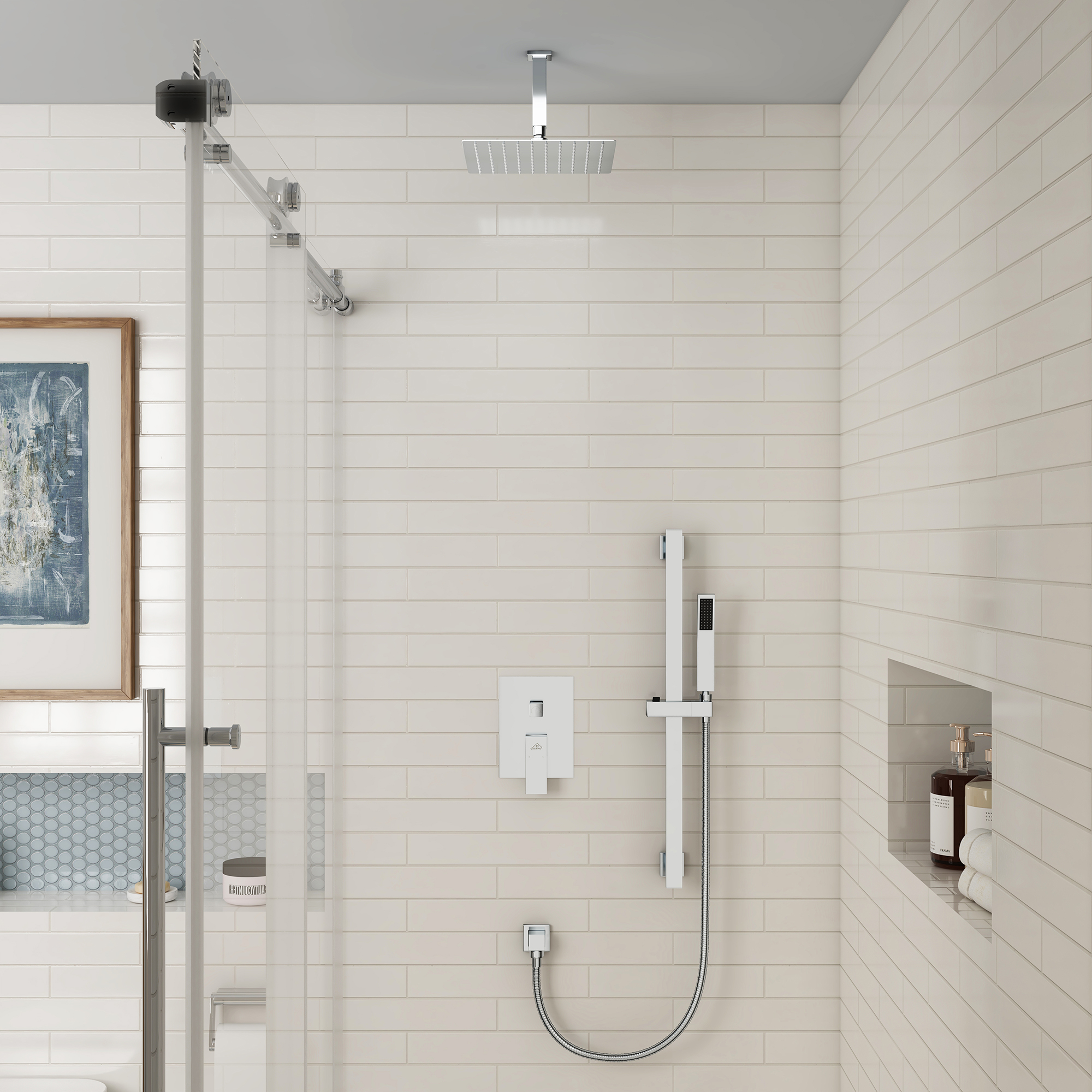 10" Ceiling Mount Dual Shower Heads Shower System With Slide Bar