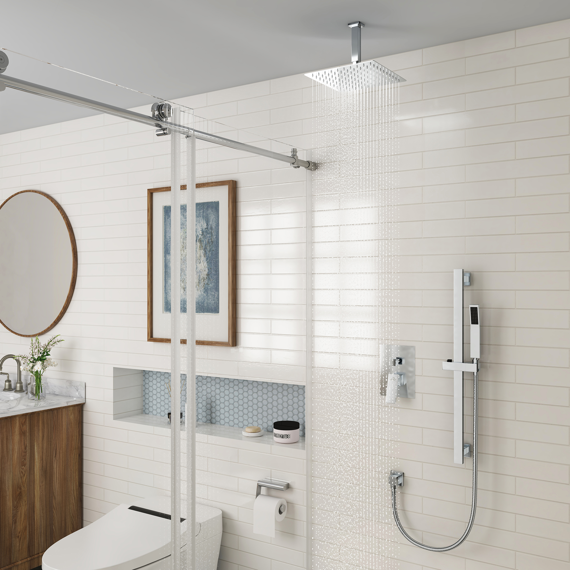 10" Ceiling Mount Dual Shower Heads Shower System With Slide Bar