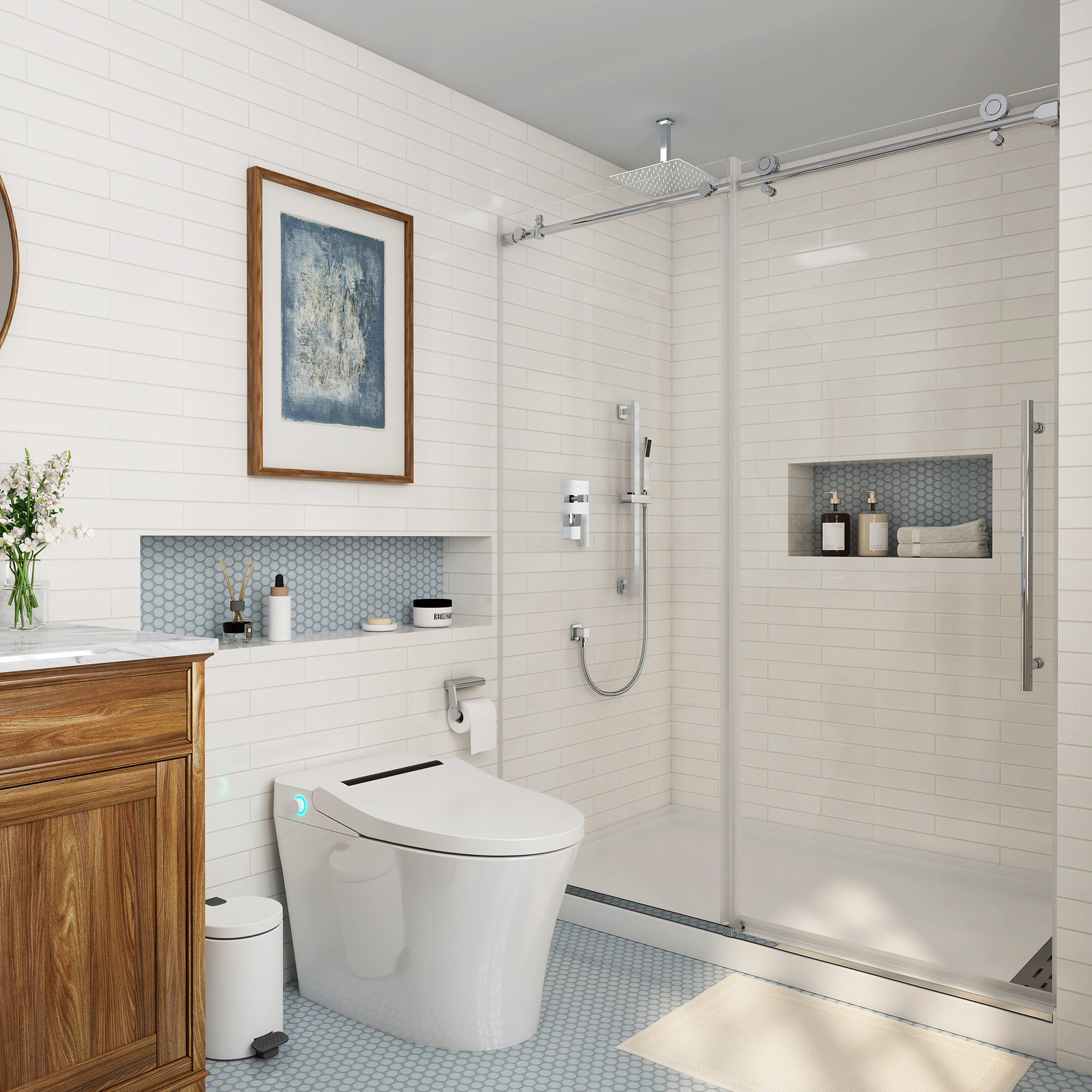 10" Ceiling Mount Dual Shower Heads Shower System With Slide Bar