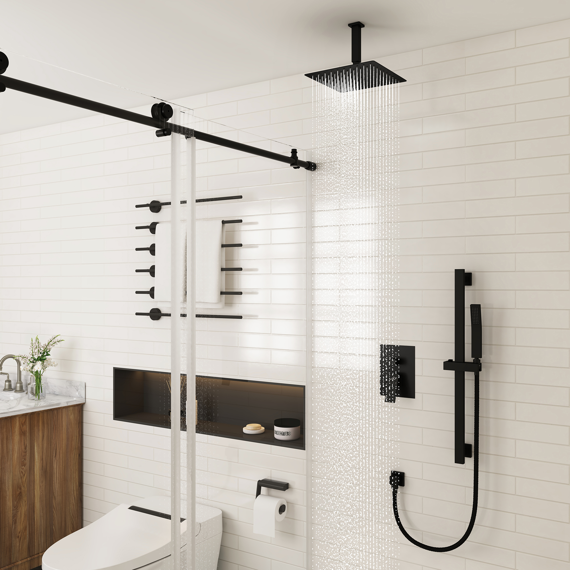 10" Ceiling Mount Dual Shower Heads Shower System With Slide Bar