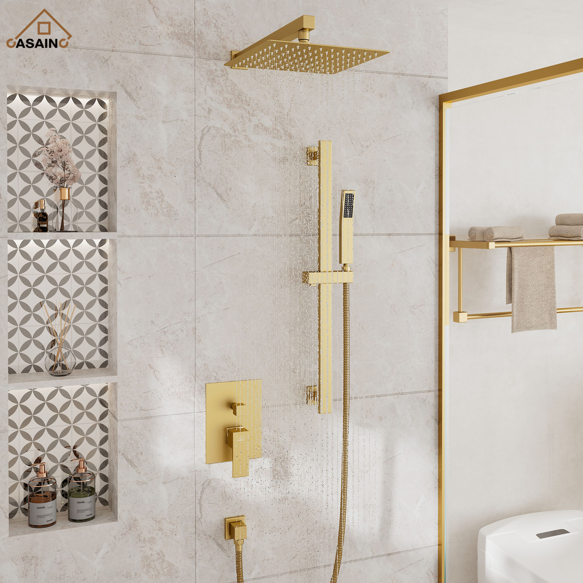 10" Wall Mount Rain Shower Shower System With Hand Shower & Slide Bar