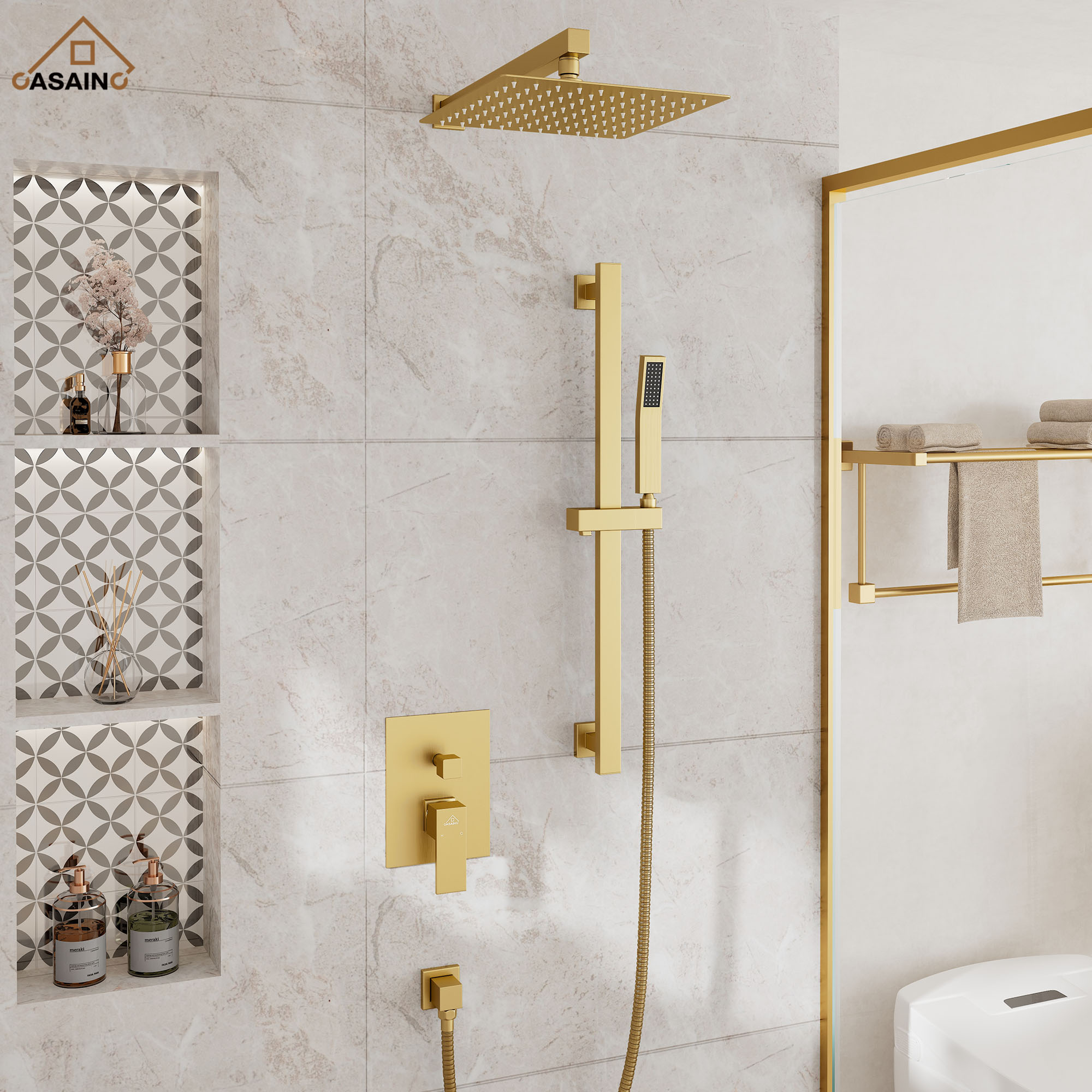 10" Wall Mount Rain Shower Shower System With Hand Shower & Slide Bar