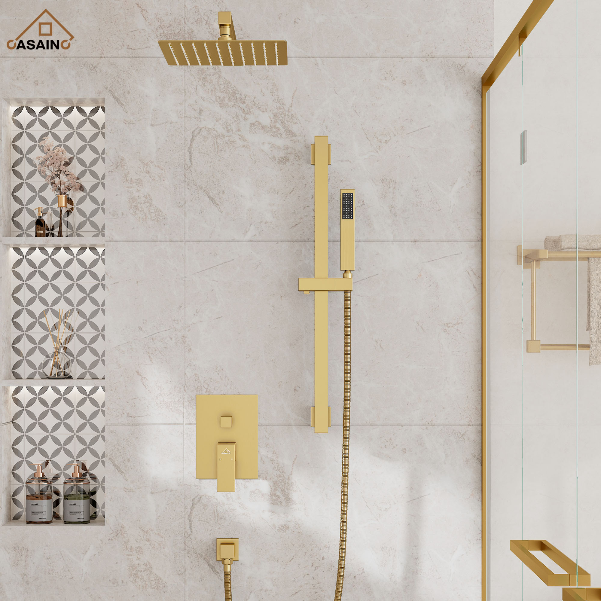 10" Wall Mount Rain Shower Shower System With Hand Shower & Slide Bar