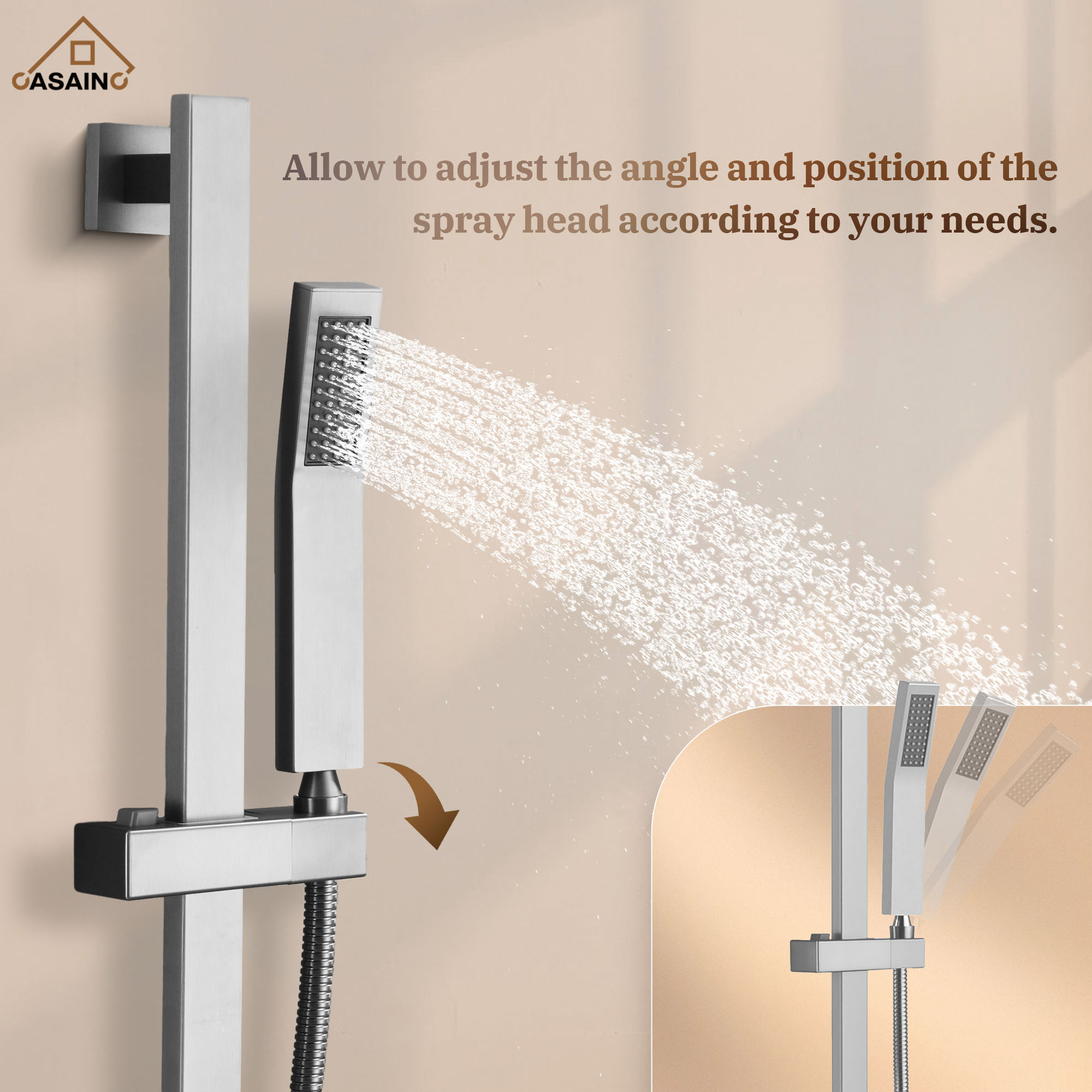 10" Wall Mount Rain Shower Shower System With Hand Shower & Slide Bar