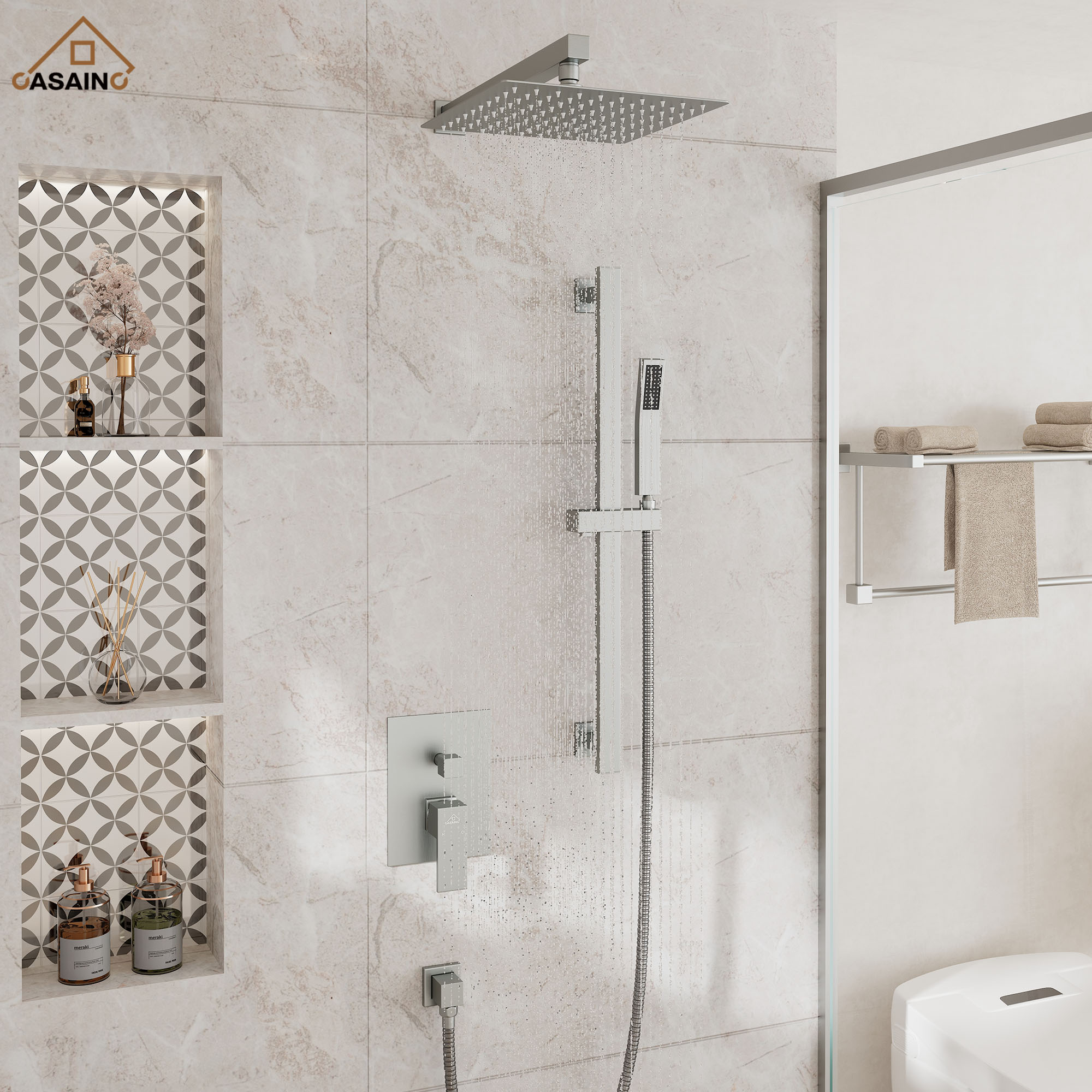 10" Wall Mount Rain Shower Shower System With Hand Shower & Slide Bar