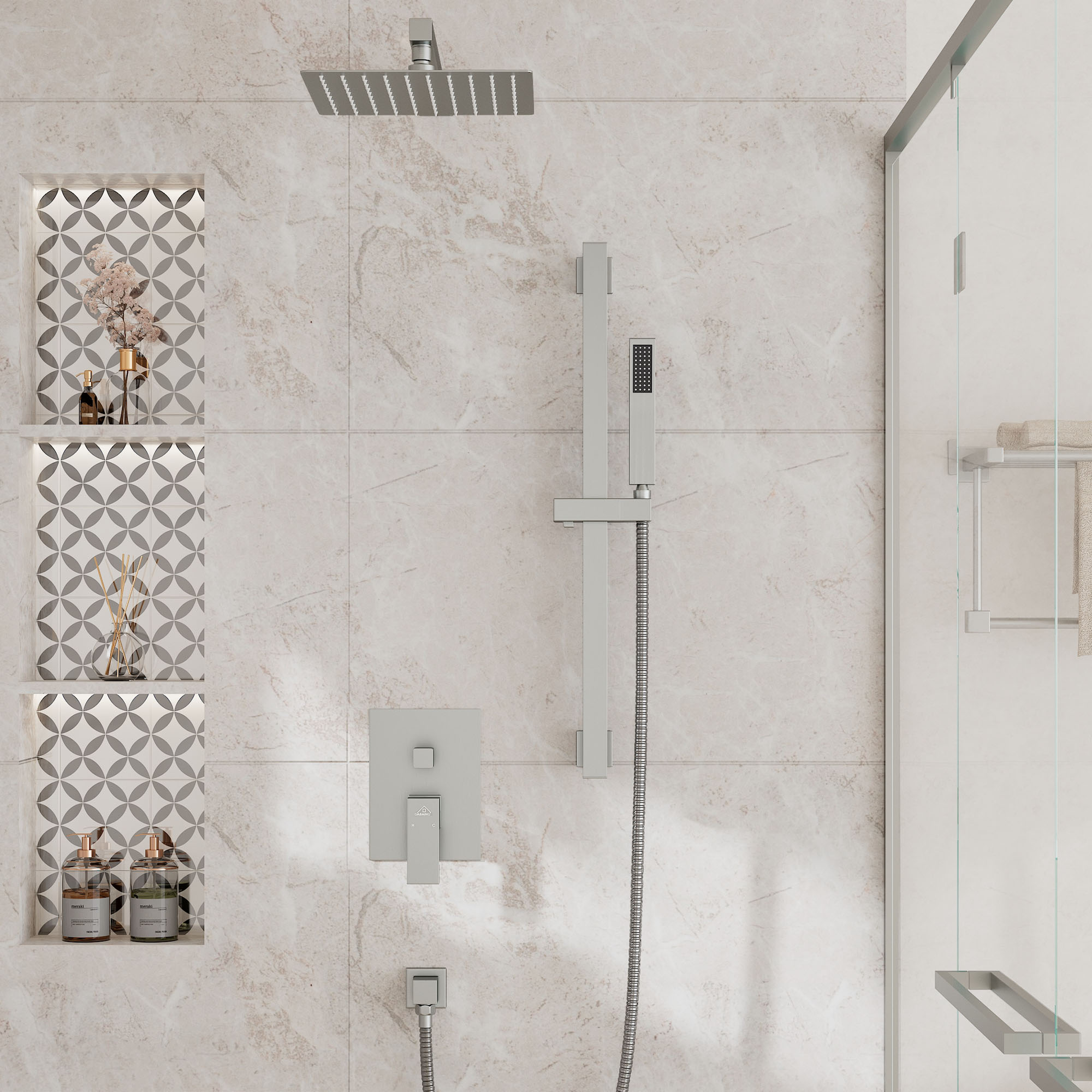 10" Wall Mount Rain Shower Shower System With Hand Shower & Slide Bar