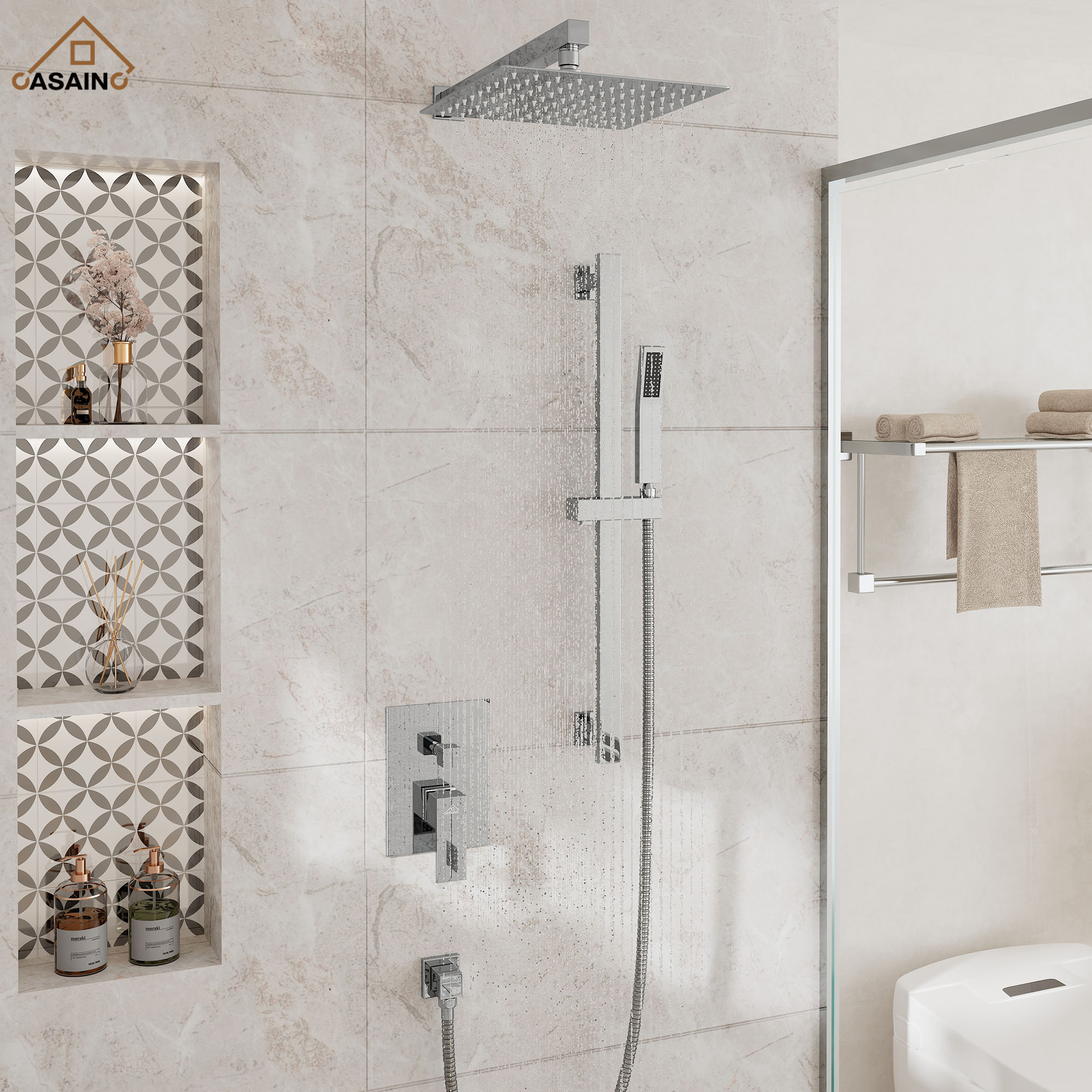 10" Wall Mount Rain Shower Shower System With Hand Shower & Slide Bar