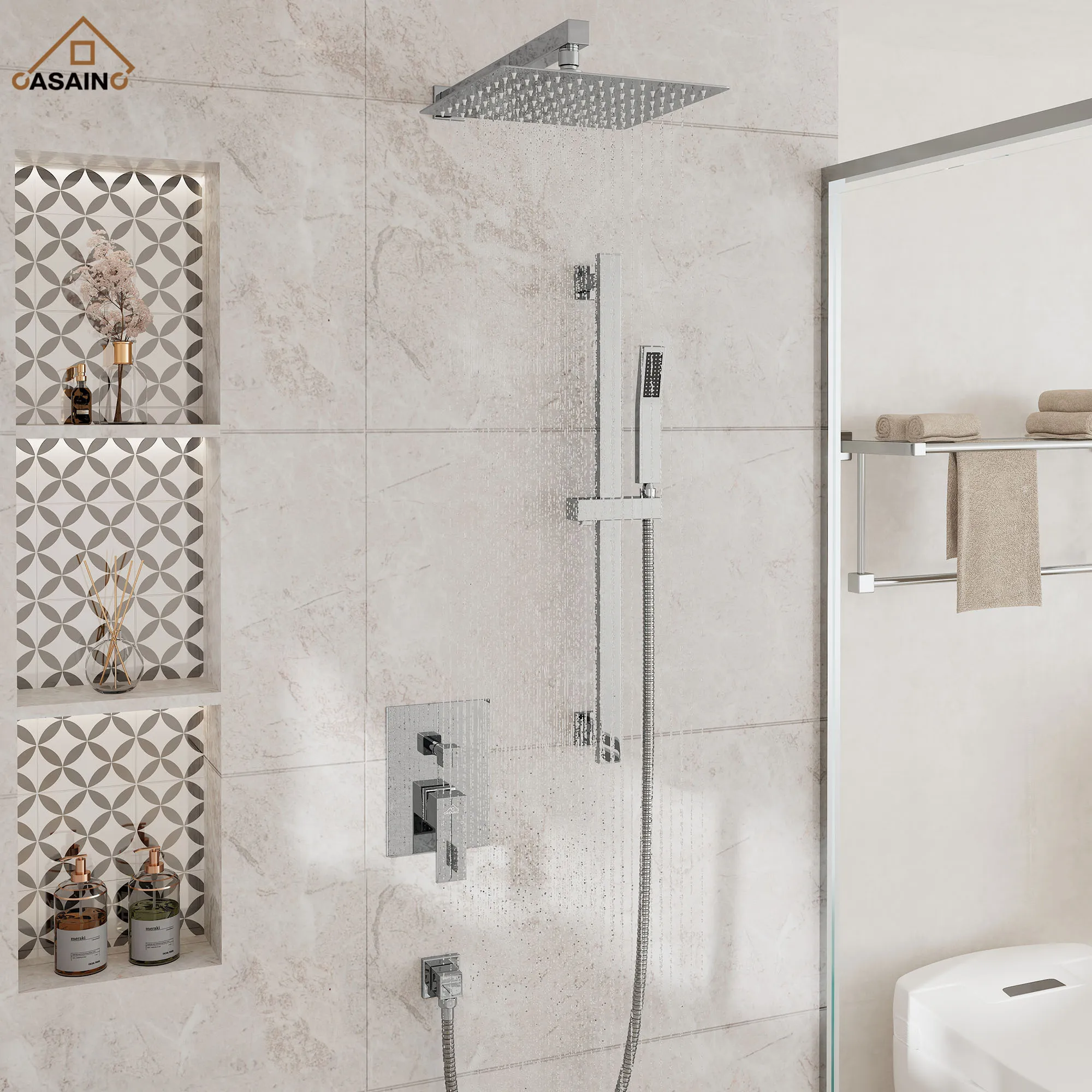 Dual Shower Head System With Slide Bar & 6 Body Jets