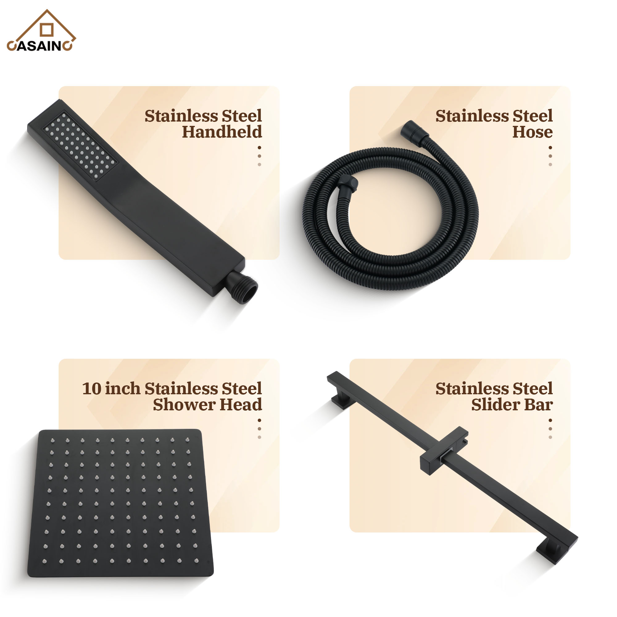 10" Wall Mount Rain Shower Shower System With Hand Shower & Slide Bar