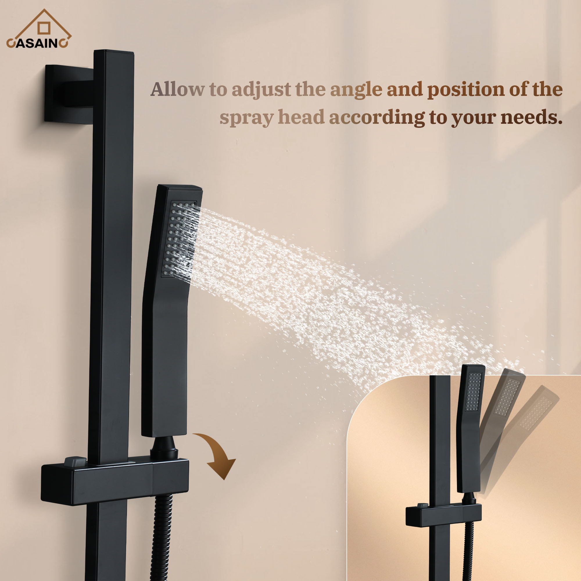 10" Wall Mount Rain Shower Shower System With Hand Shower & Slide Bar