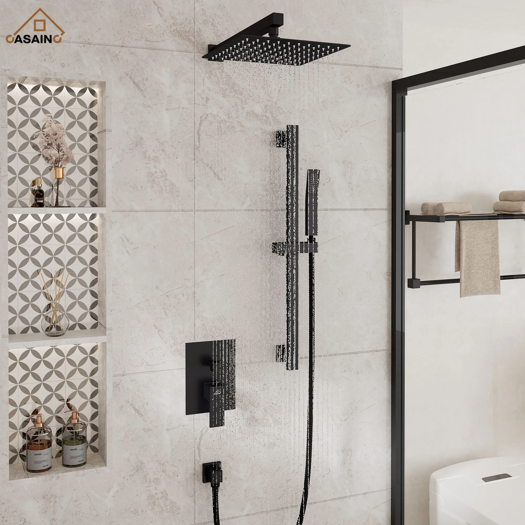 Dual Shower Head System With Slide Bar & 6 Body Jets