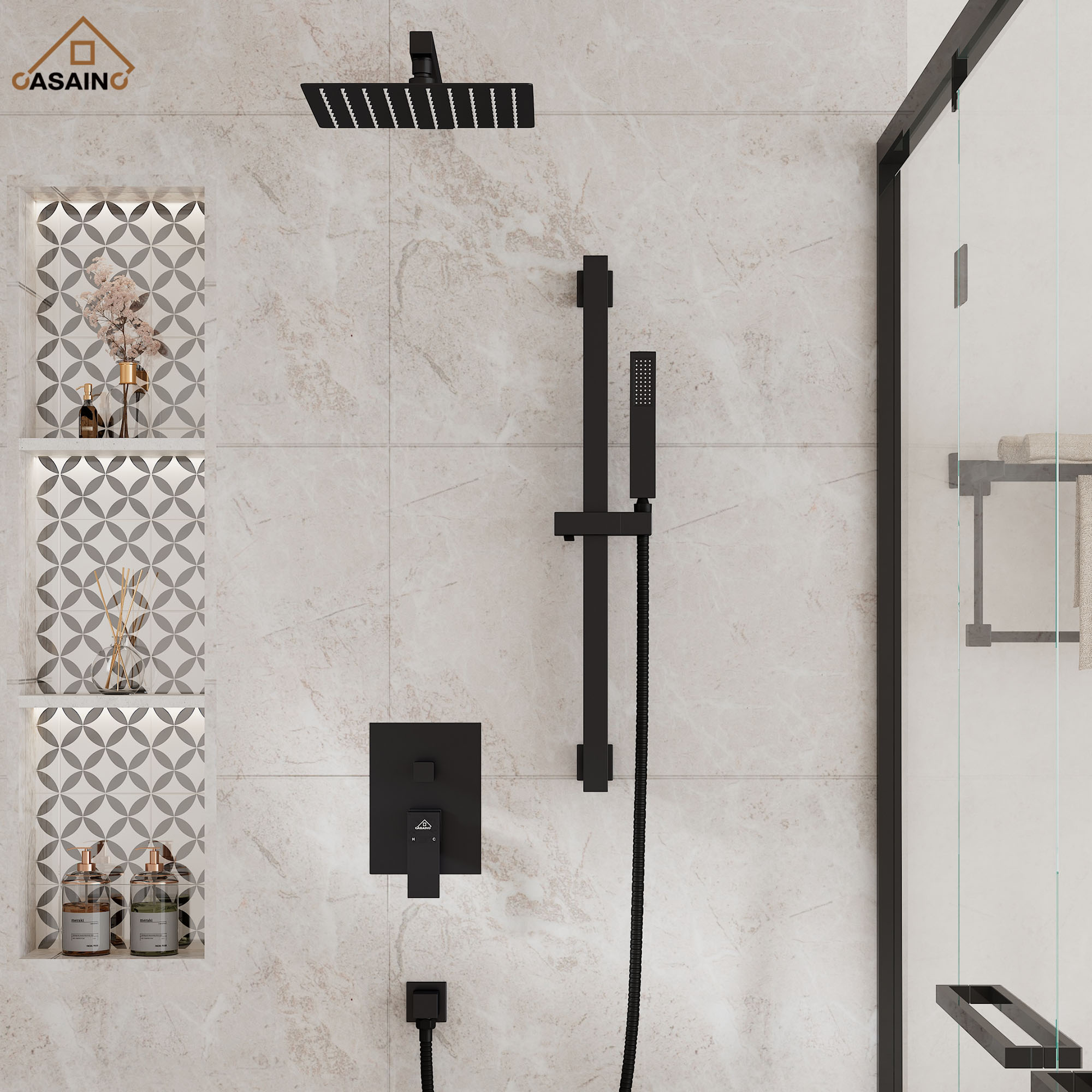 10" Wall Mount Rain Shower Shower System With Hand Shower & Slide Bar