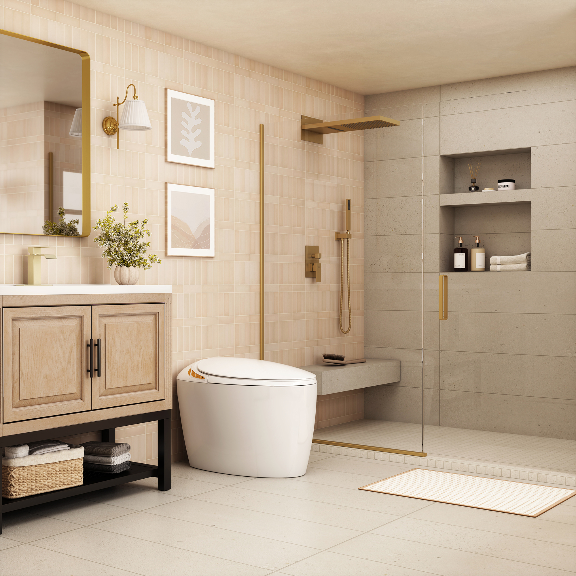 Smart Egg-Shaped Toilet with Built-in Bidet and Soft Ambient Light, Black & Pink