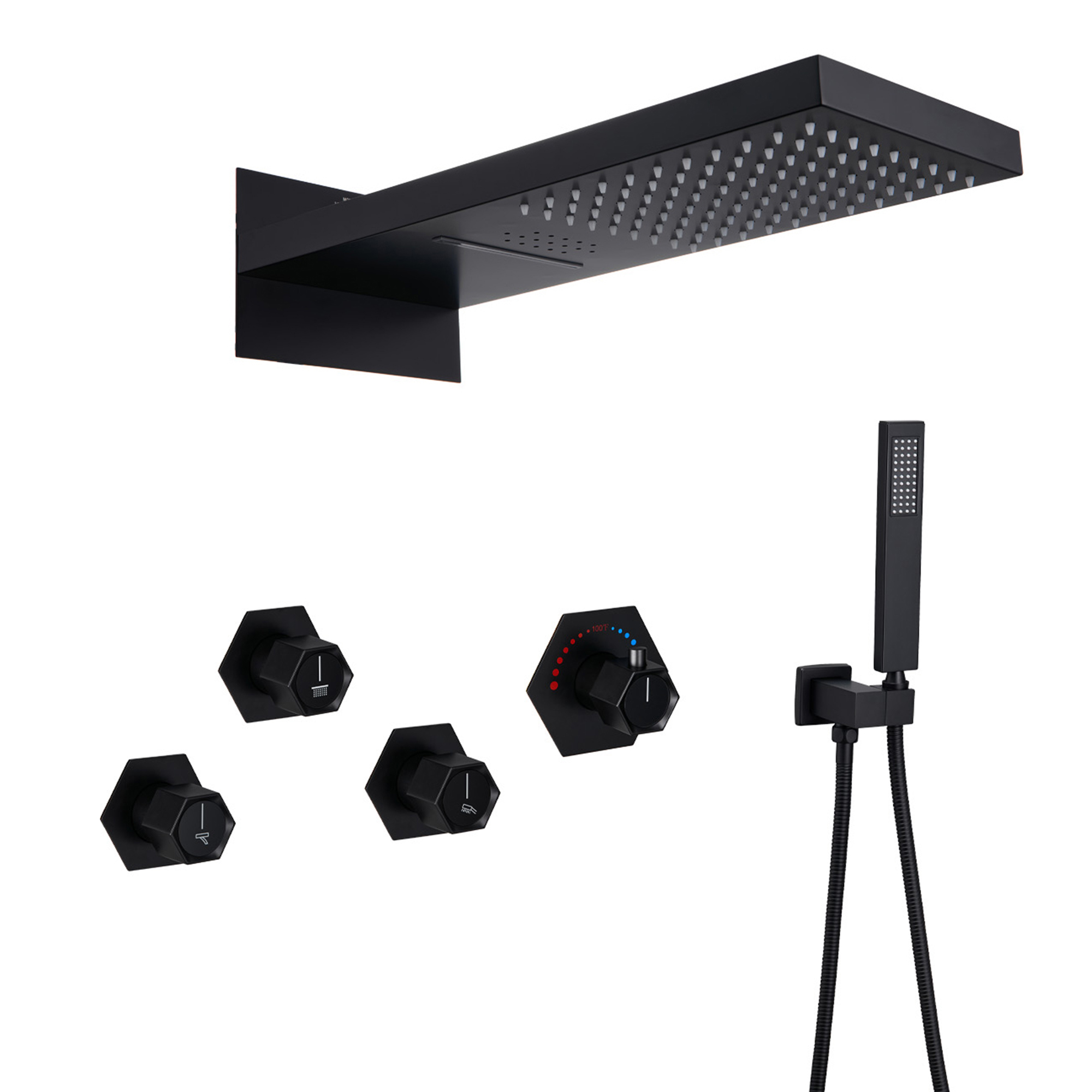 22" Wall-Mount Thermostatic Shower System with 64-Color LED & Built-In Music