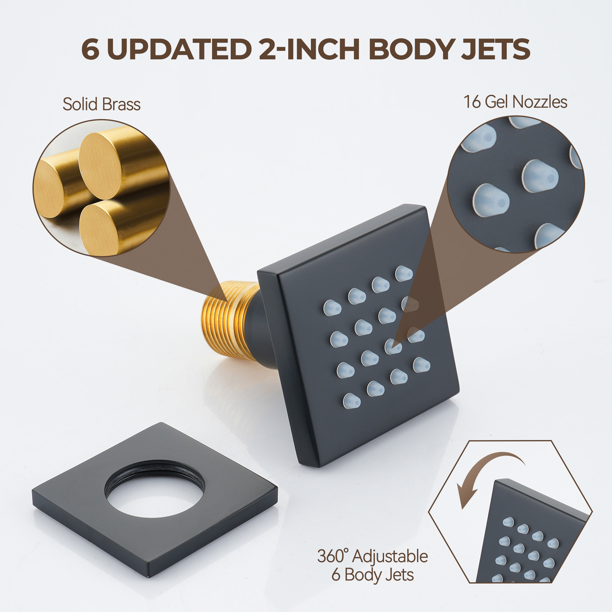 3-Function Ceiling-Mounted Thermostatic Shower System with 6 Body Jets