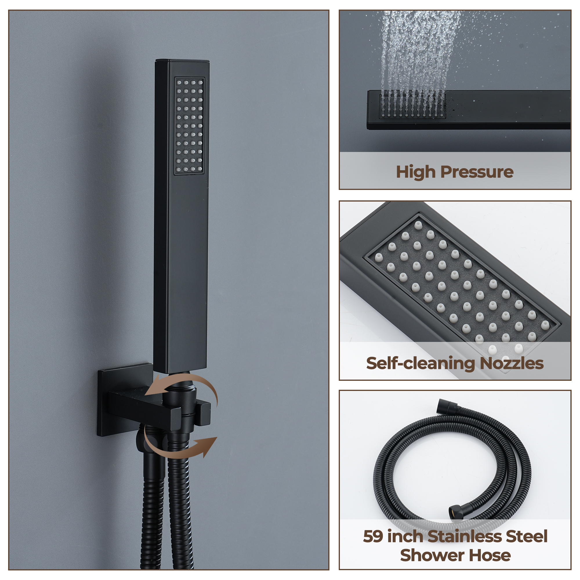 3-Function Ceiling-Mounted Thermostatic Shower System with 6 Body Jets