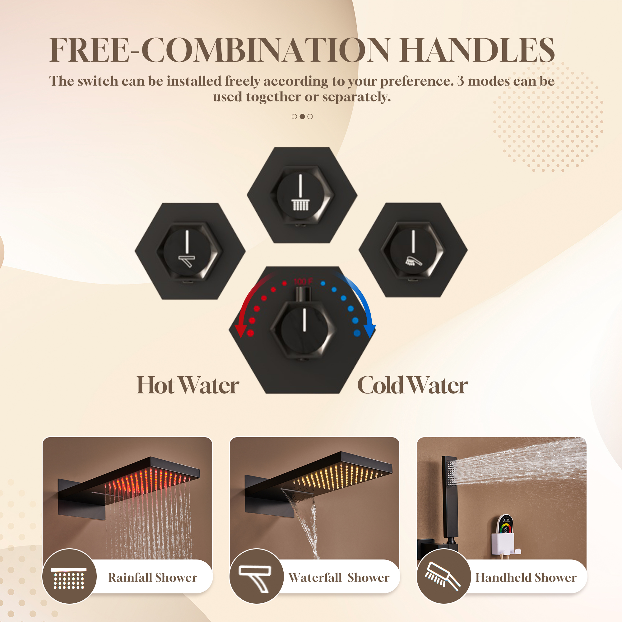 22" Wall-Mount Thermostatic Shower System with 64-Color LED & Built-In Music