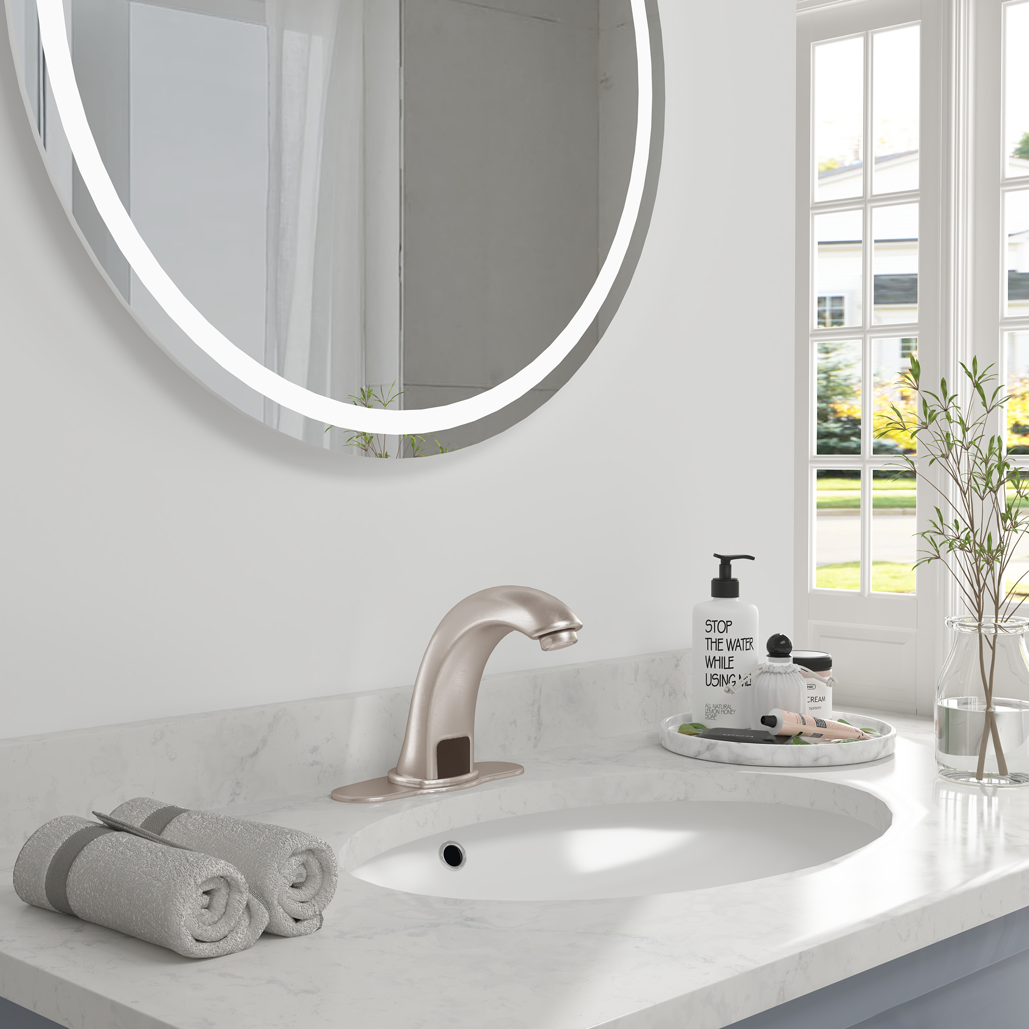 Hands-Free Touchless Bathroom Sink Faucet with Hole Cover Plate