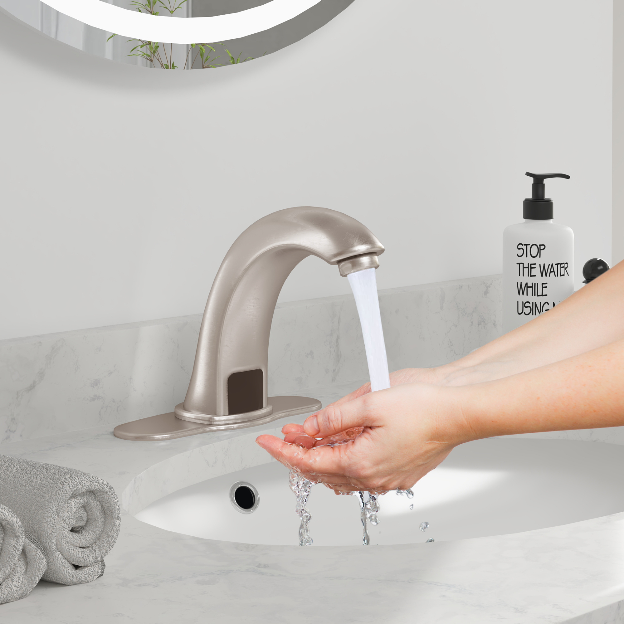 Hands-Free Touchless Bathroom Sink Faucet with Hole Cover Plate
