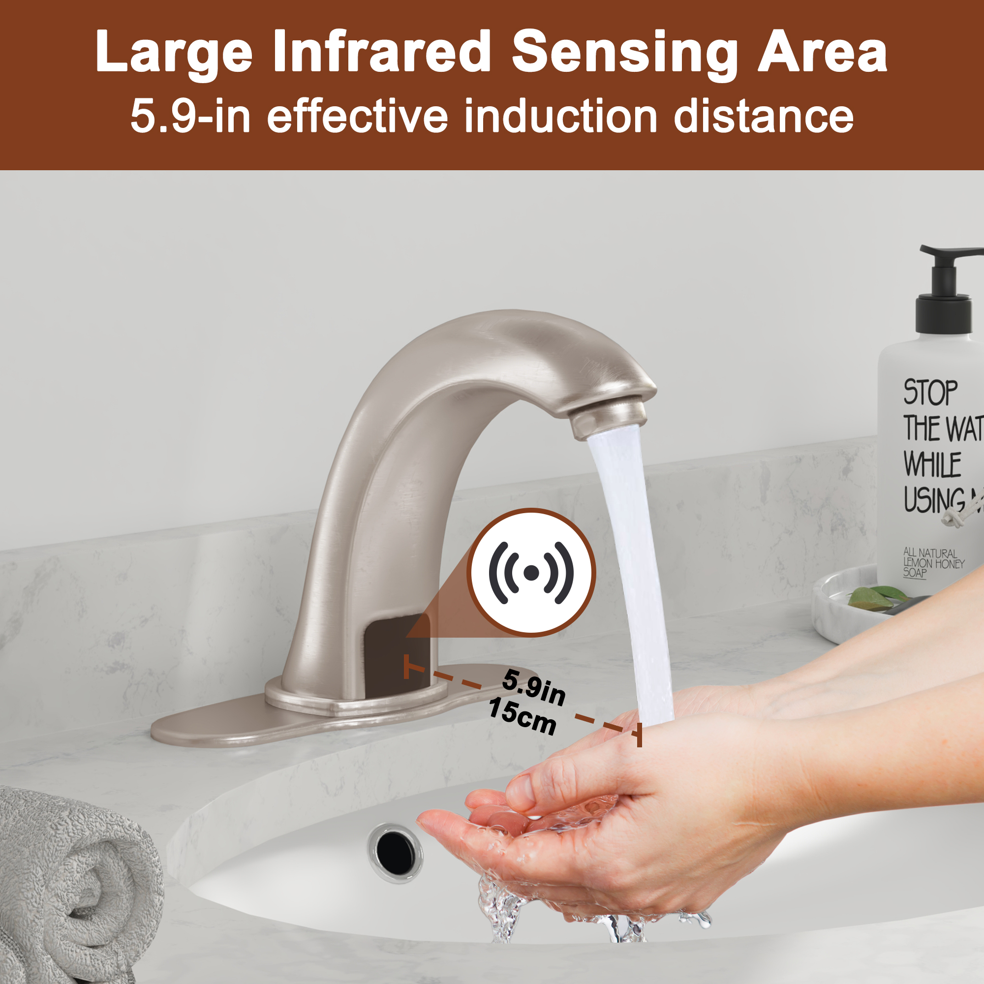 Hands-Free Touchless Bathroom Sink Faucet with Hole Cover Plate