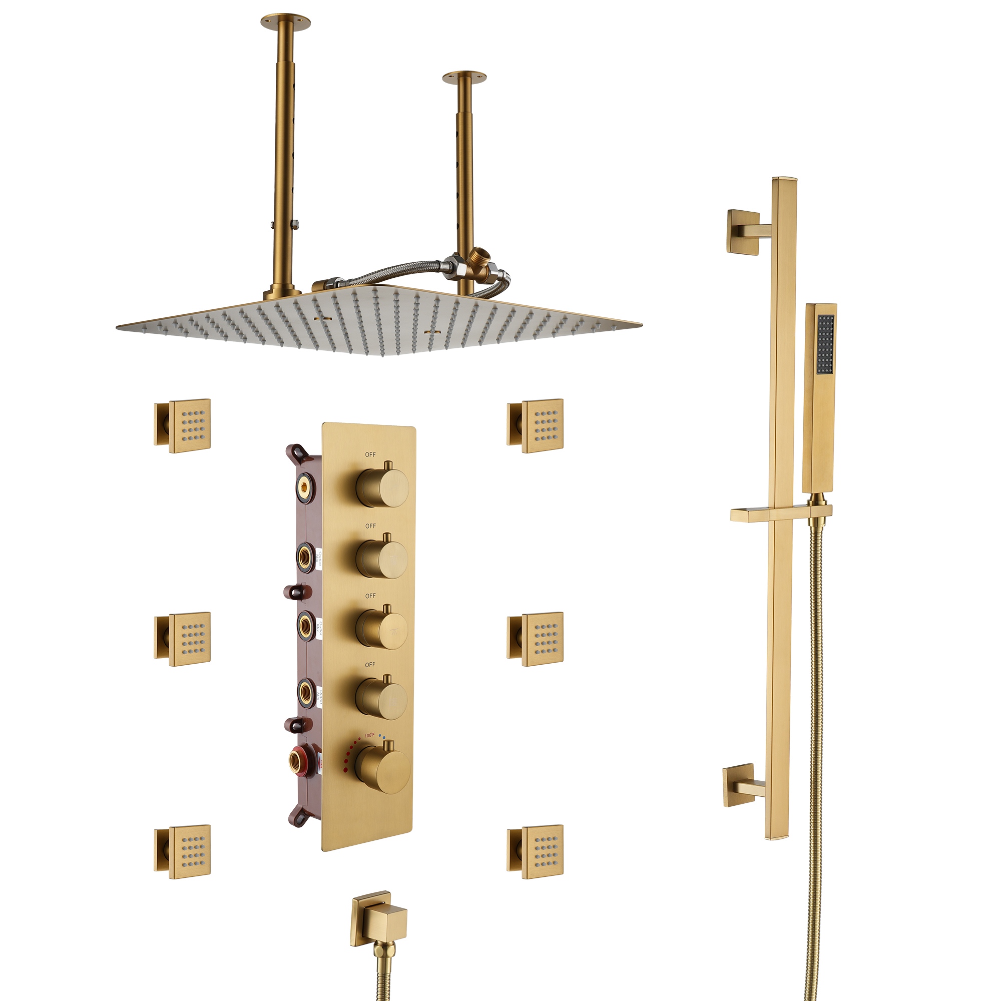 16“ Spa-Inspired Rainfall Shower System with Body Jets & Slide Bar
