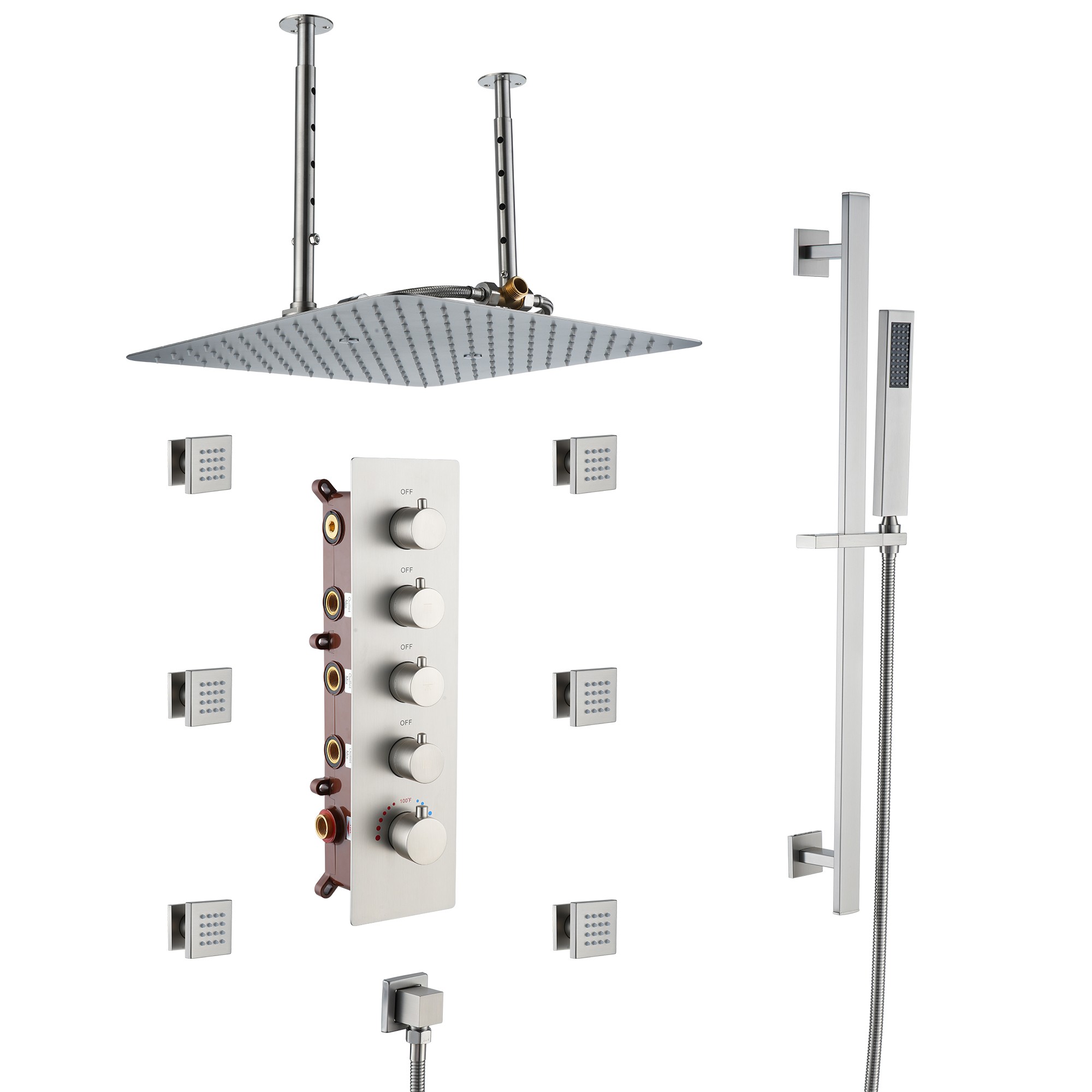 16“ Spa-Inspired Rainfall Shower System with Body Jets & Slide Bar