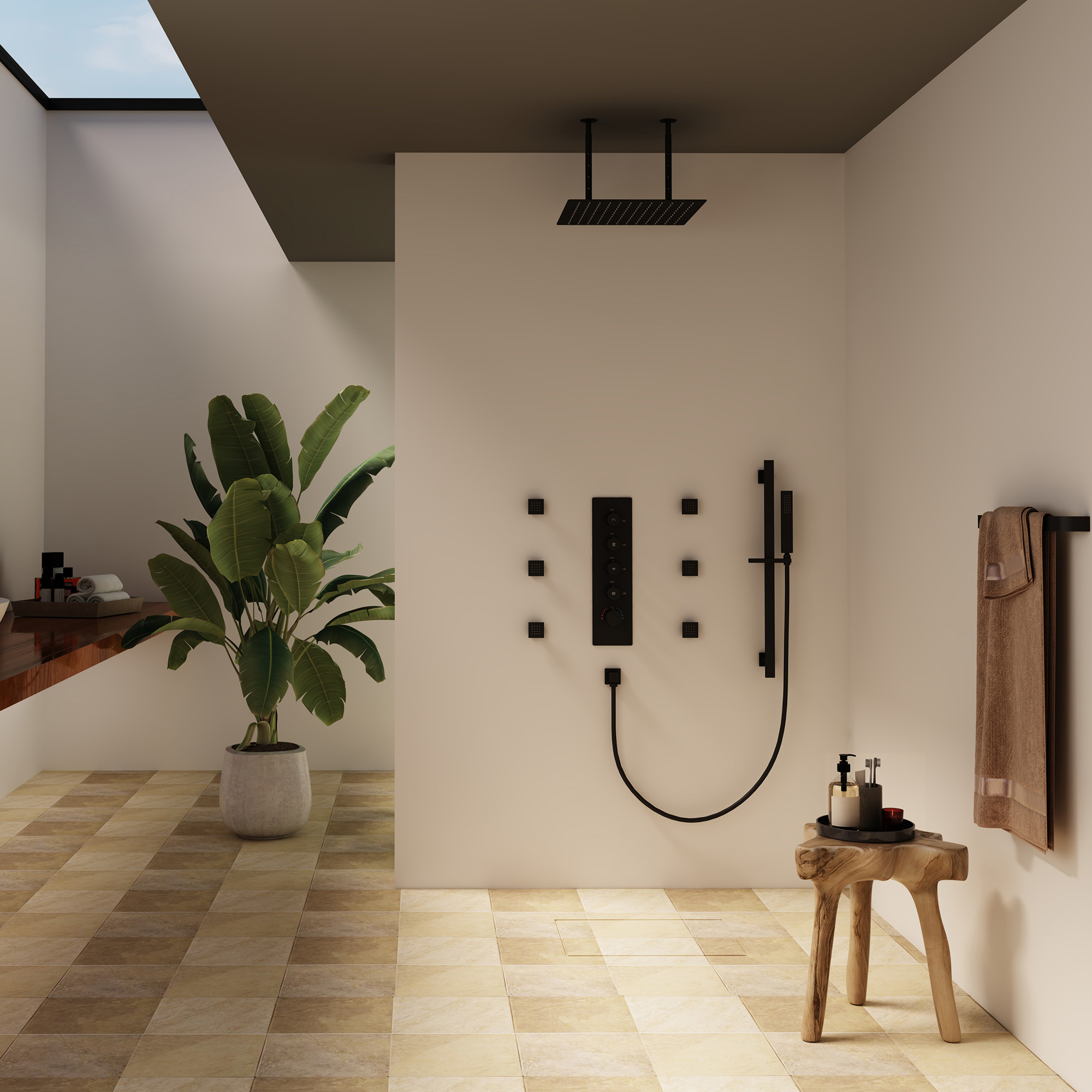 16“ Spa-Inspired Rainfall Shower System with Body Jets & Slide Bar