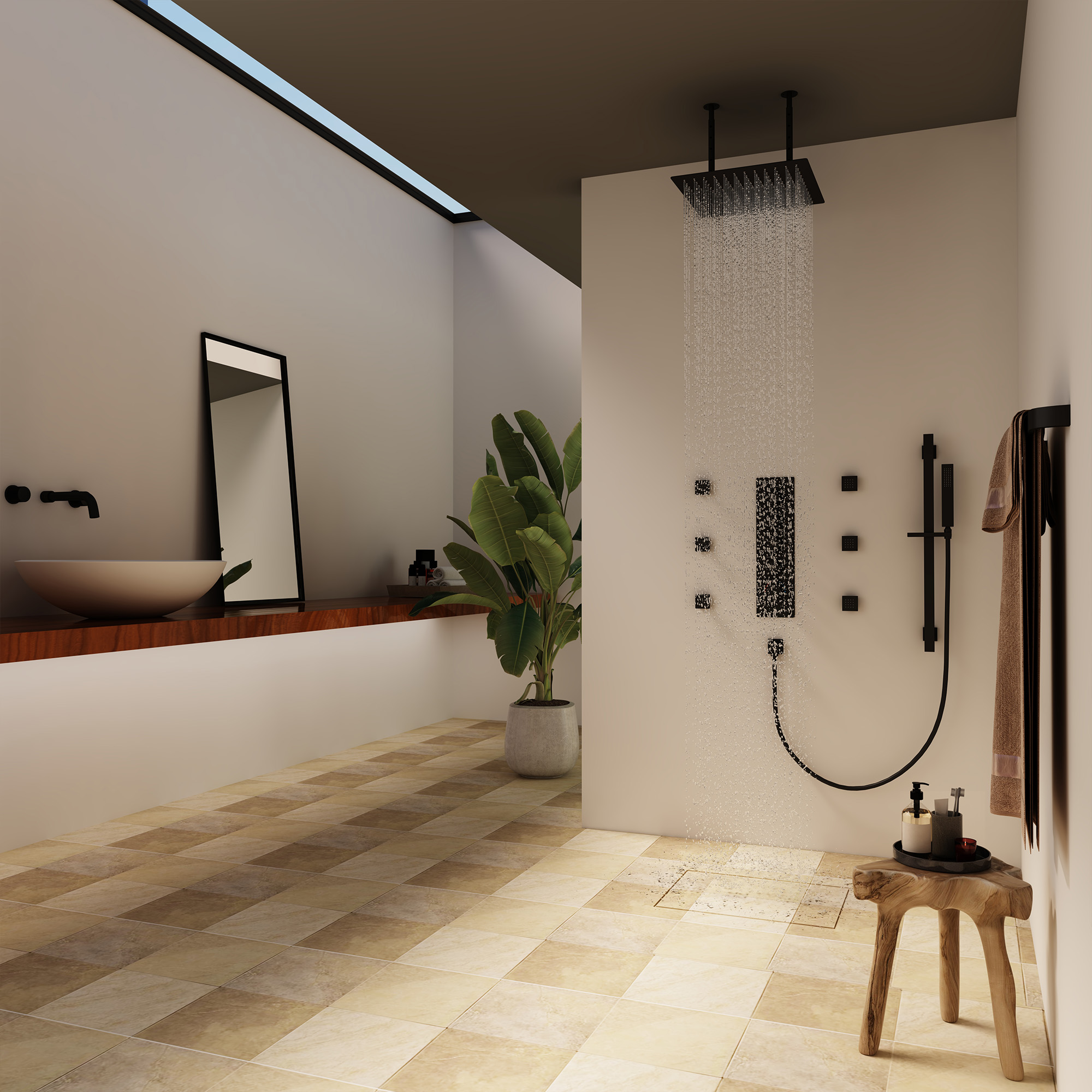 16“ Spa-Inspired Rainfall Shower System with Body Jets & Slide Bar