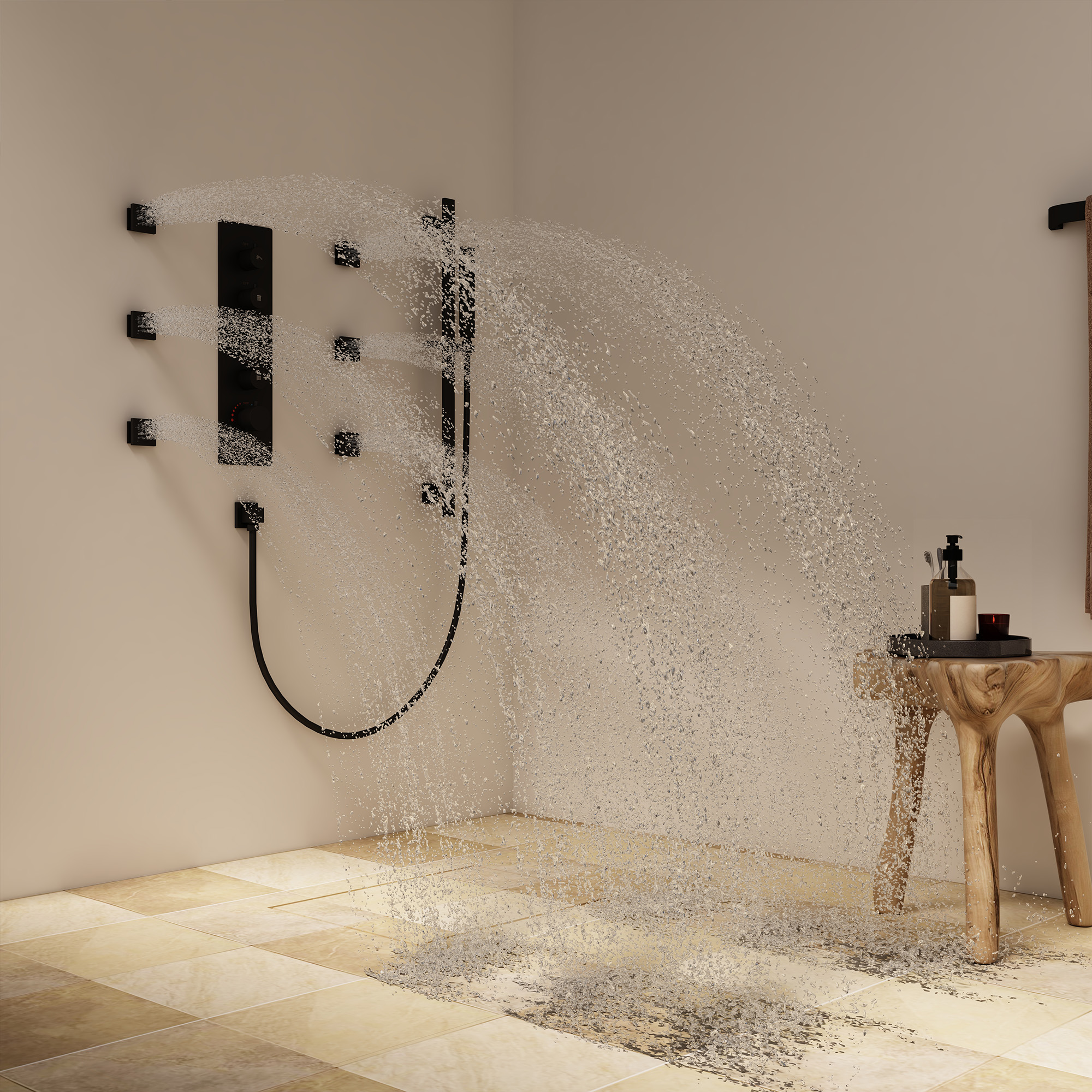 16“ Spa-Inspired Rainfall Shower System with Body Jets & Slide Bar
