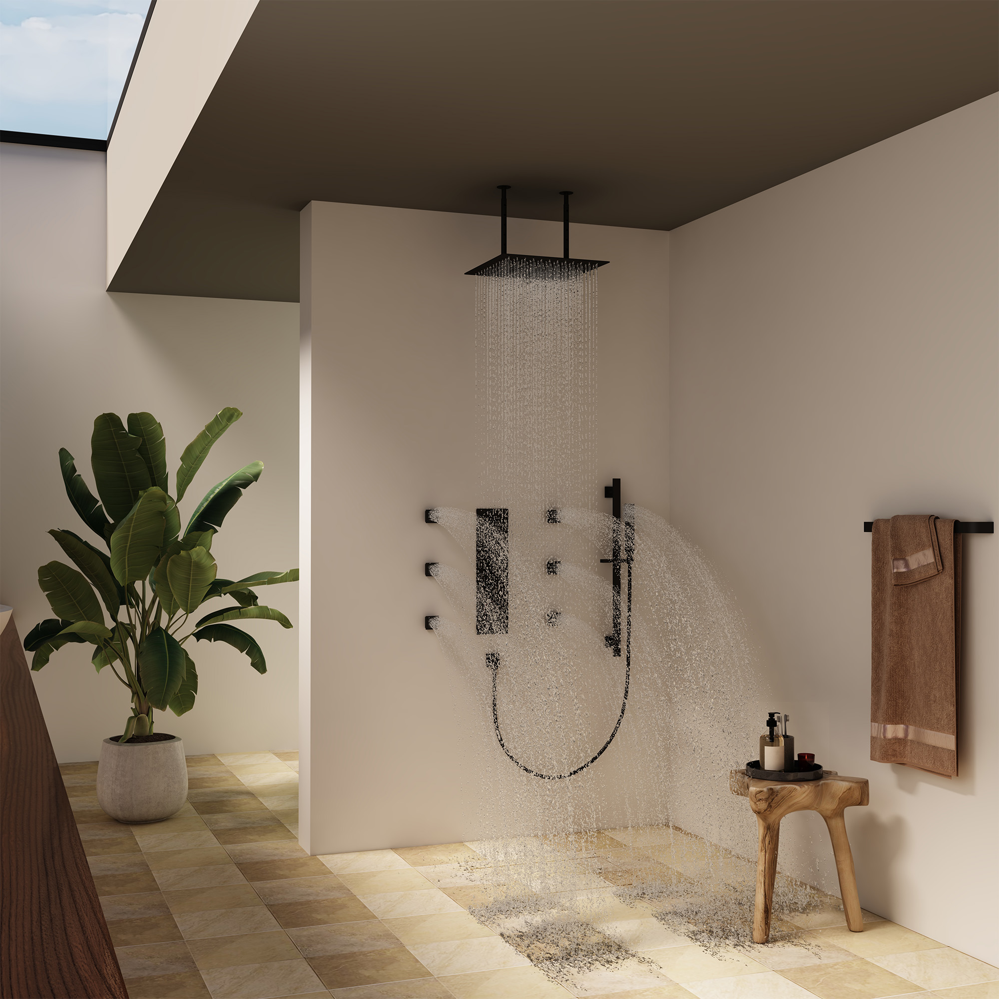 16“ Spa-Inspired Rainfall Shower System with Body Jets & Slide Bar