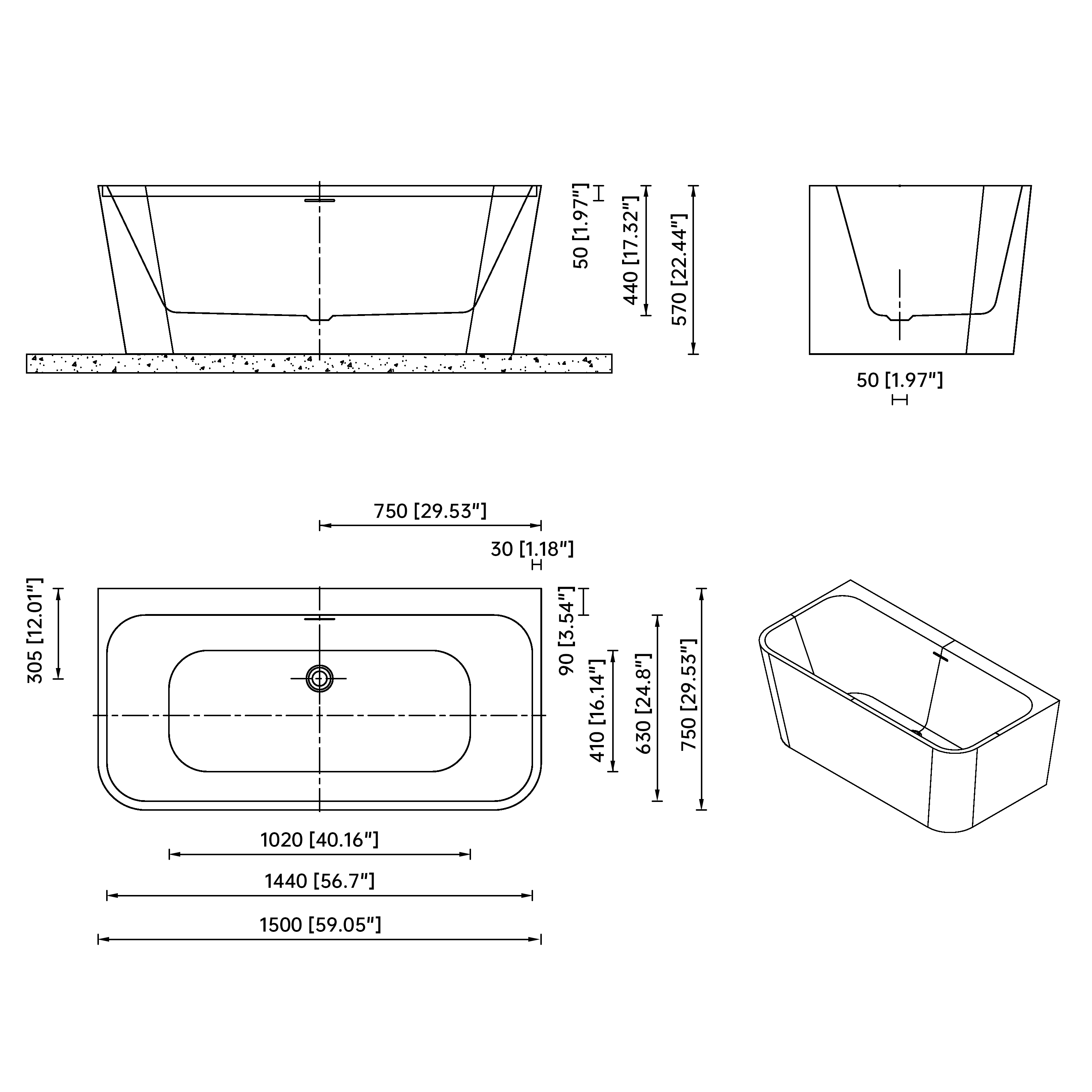 55"/59" Glossy White Square Freestanding Acrylic Bathtub with Modern Industrial Design