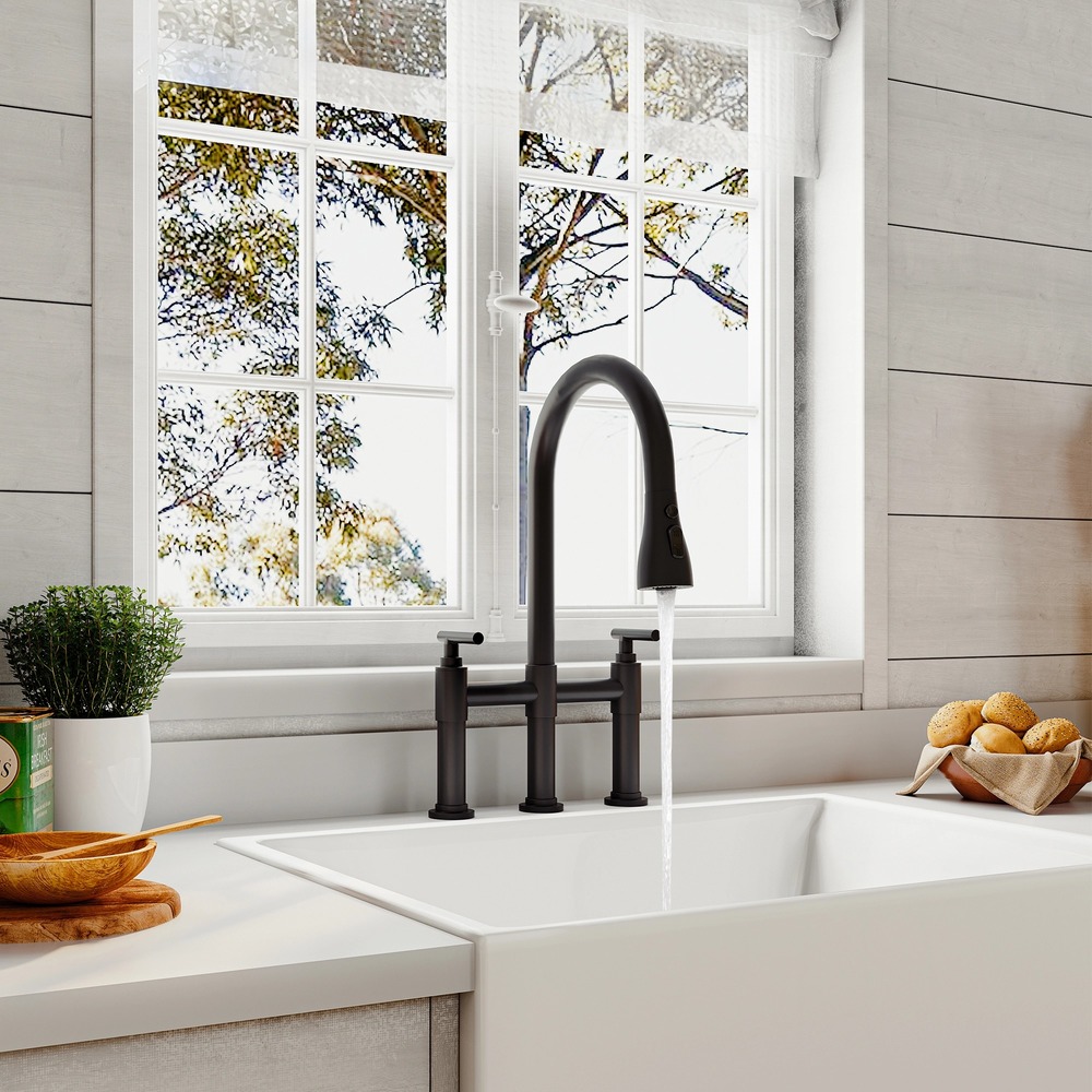 2 Hands 3 Holes Widespread Kitchen Faucet with 3 Way Spray Function