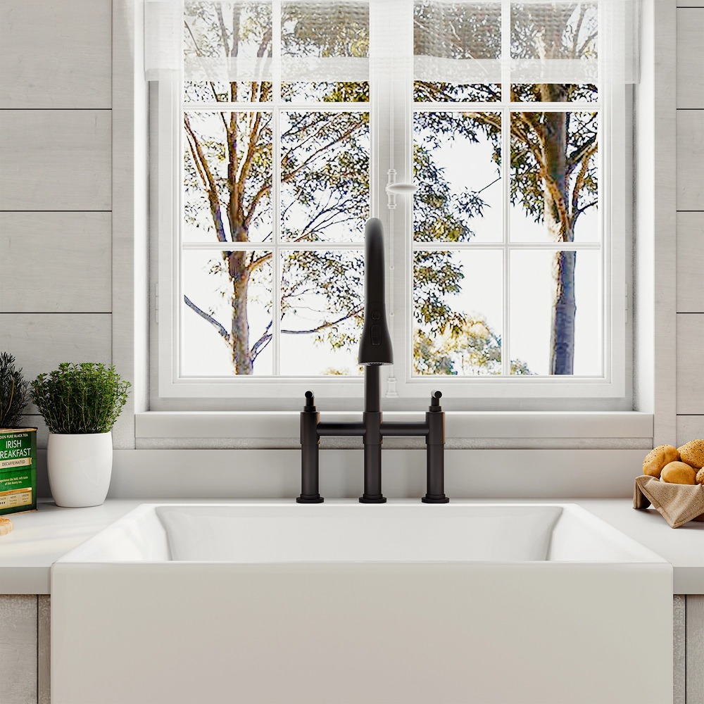 2 Hands 3 Holes Widespread Kitchen Faucet with 3 Way Spray Function