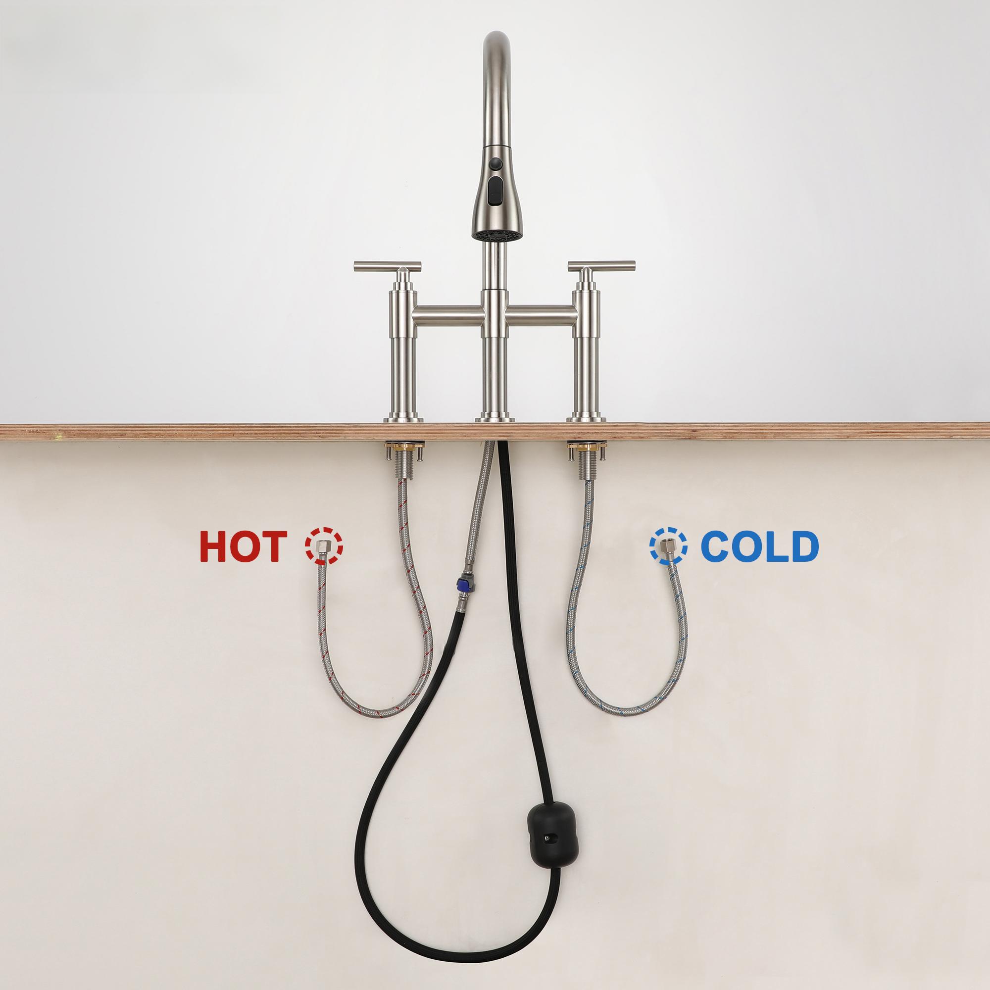 Bridge Kitchen Faucet with 3-Mode Pull-Down Sprayer, Brushed Nickel Finish