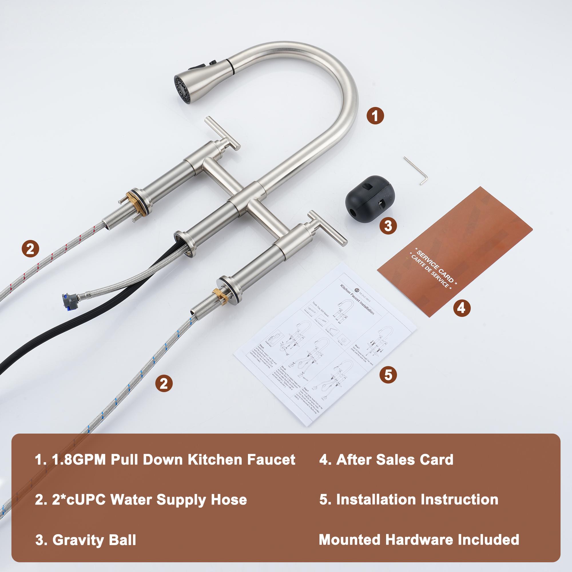 Bridge Kitchen Faucet with 3-Mode Pull-Down Sprayer, Brushed Nickel Finish