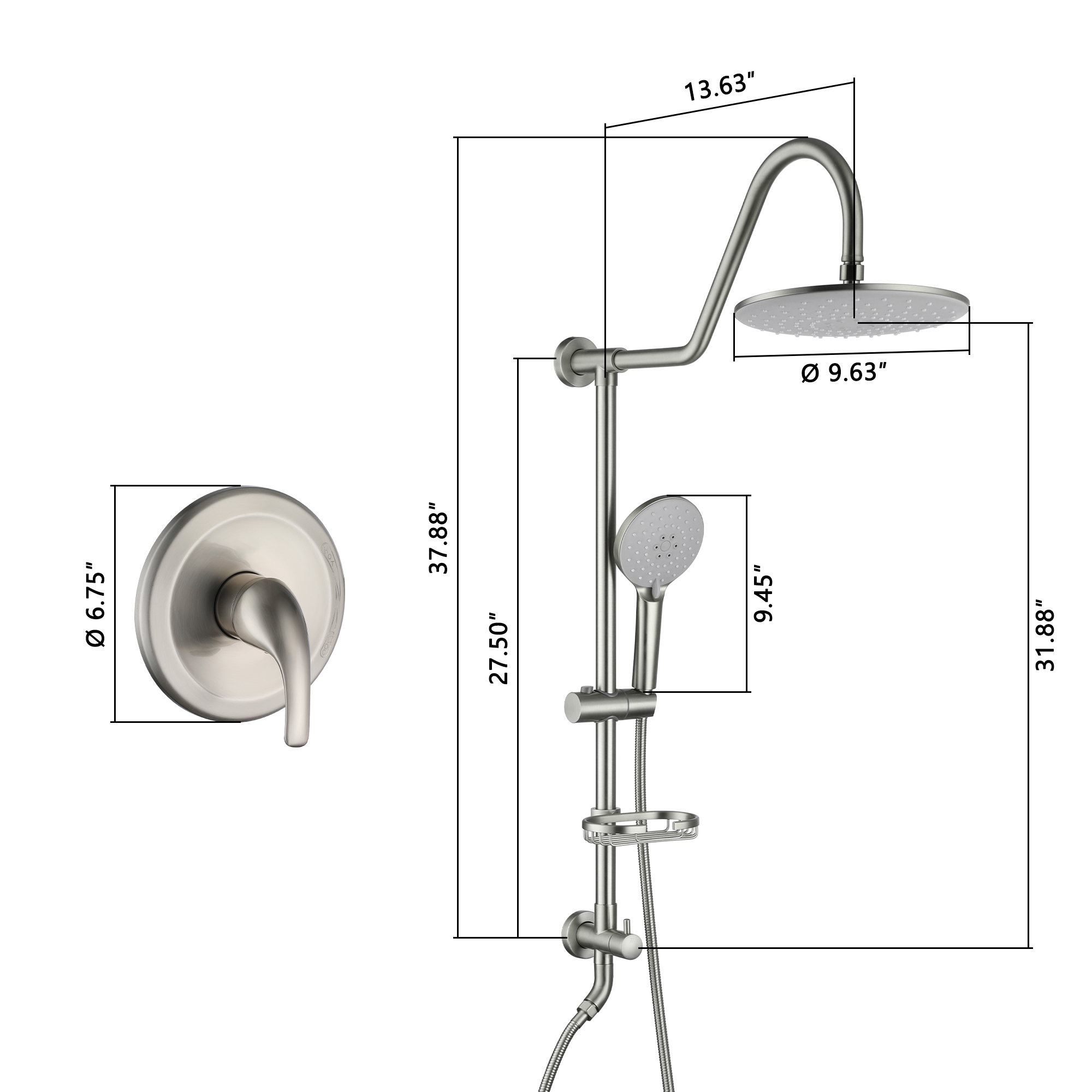9.63-inch Exposed Shower System with Shower Valve & Soap Dish