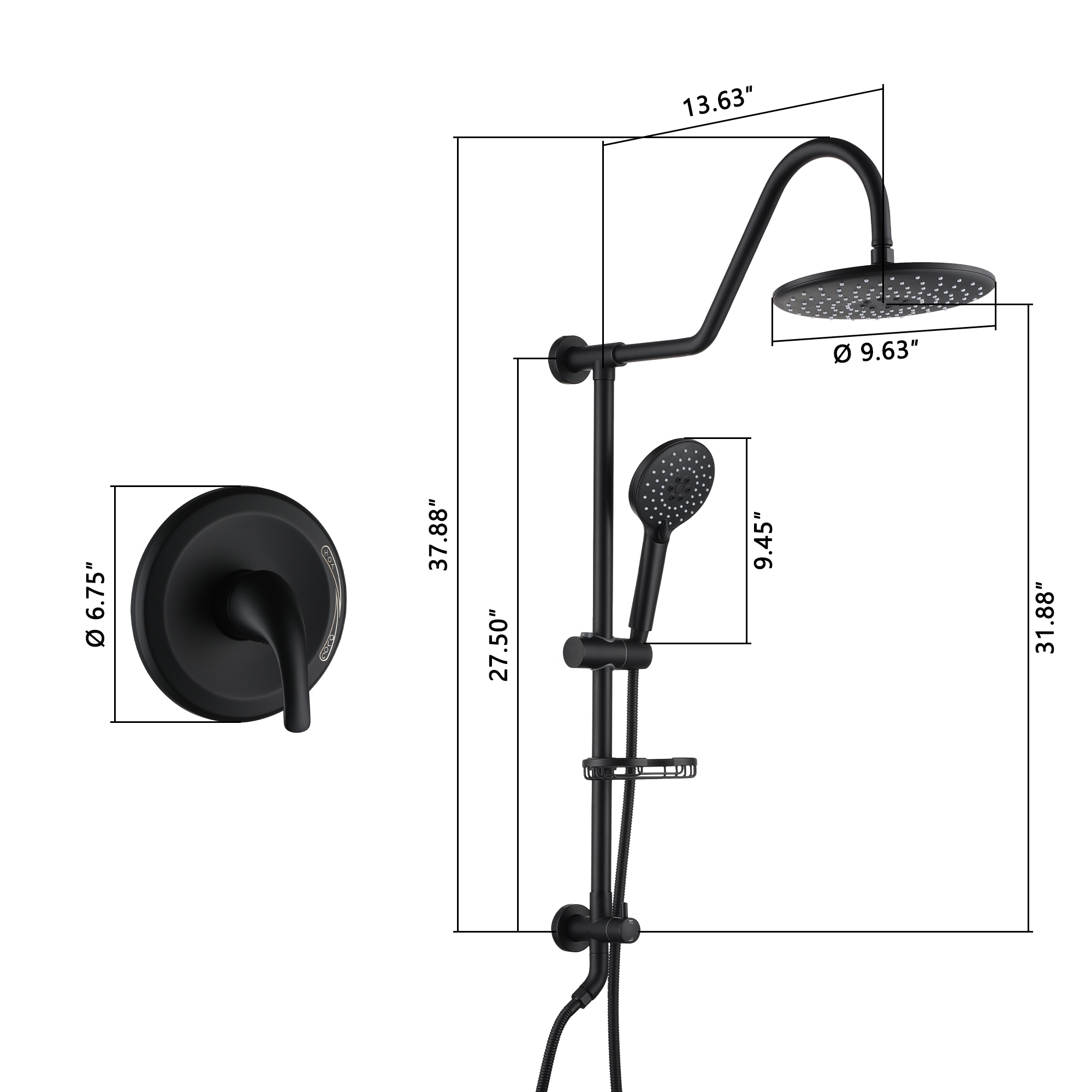9.63-inch Exposed Shower System with Shower Valve & Soap Dish