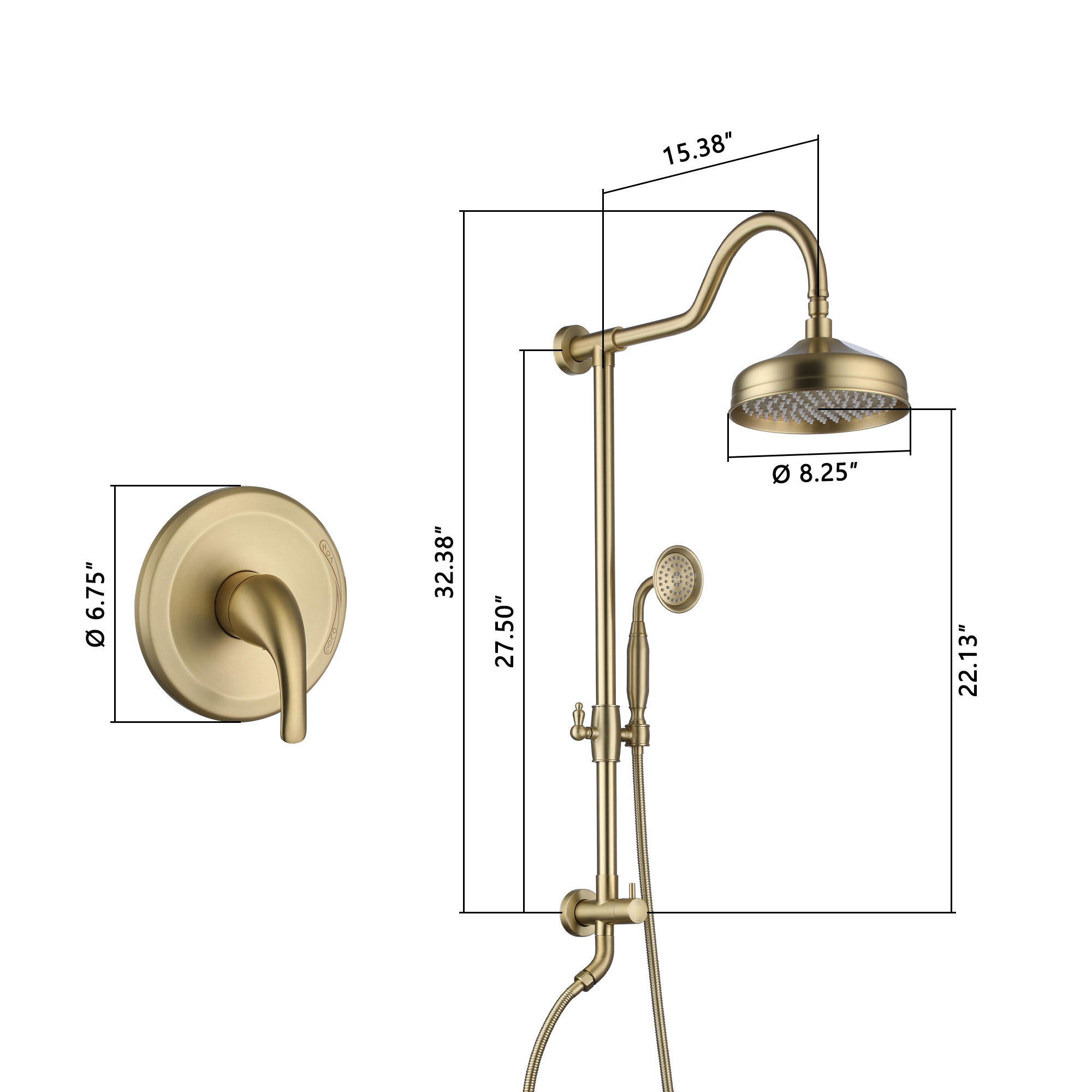 8-inch 2-Function Exposed Pipe Shower System with Shower Valve