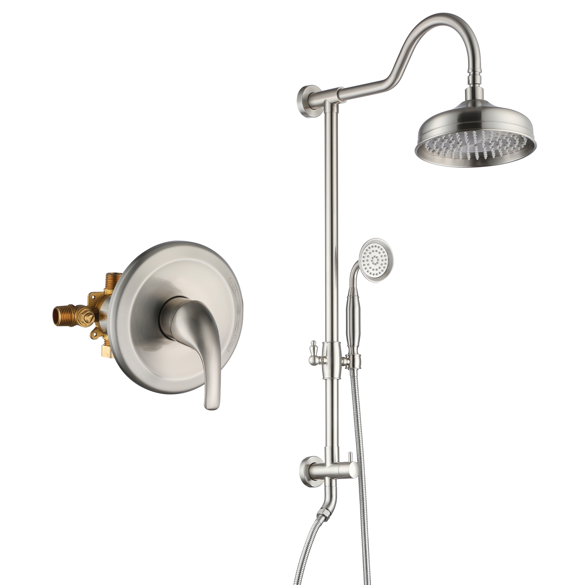 8-inch 2-Function Exposed Pipe Shower System with Shower Valve