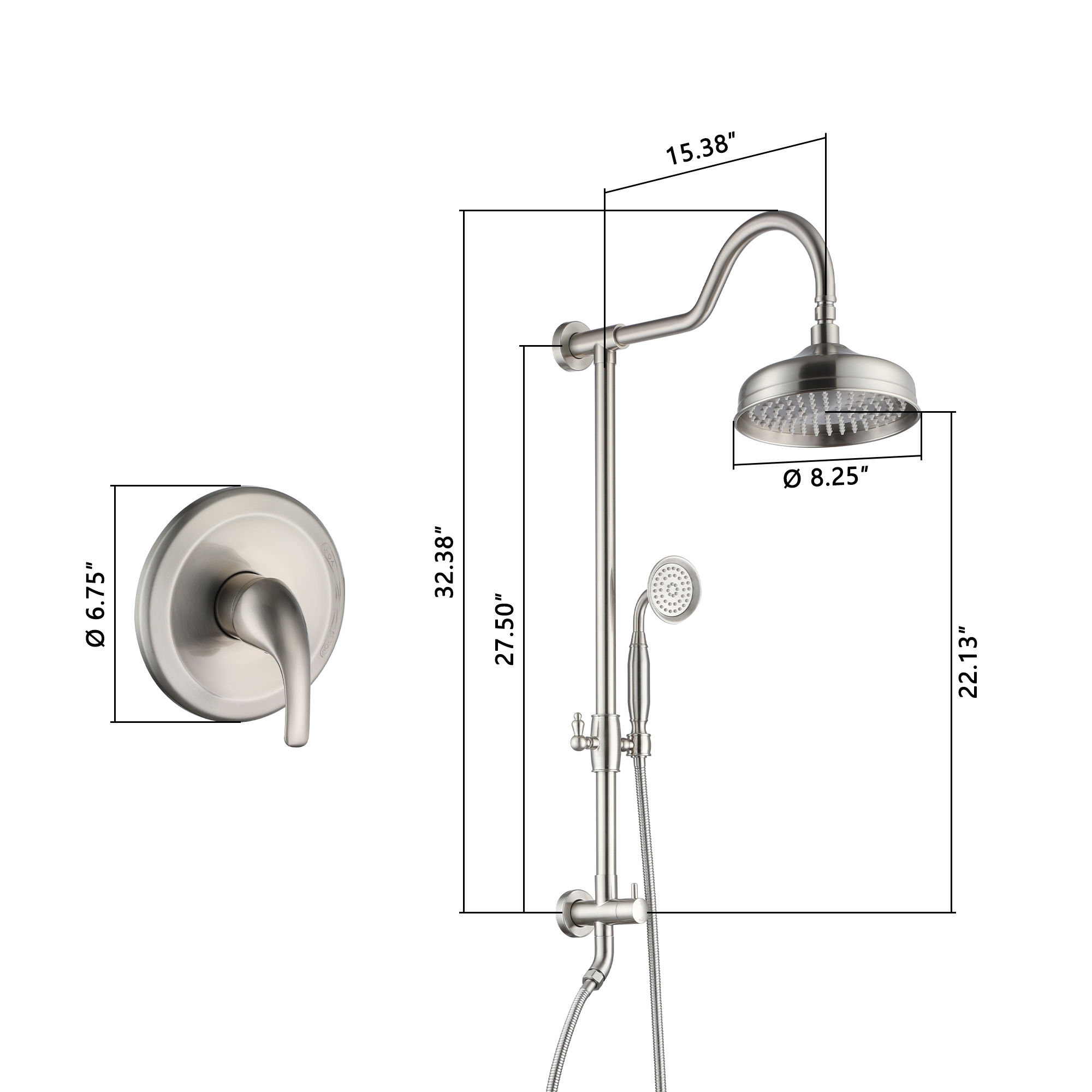 8-inch 2-Function Exposed Pipe Shower System with Shower Valve