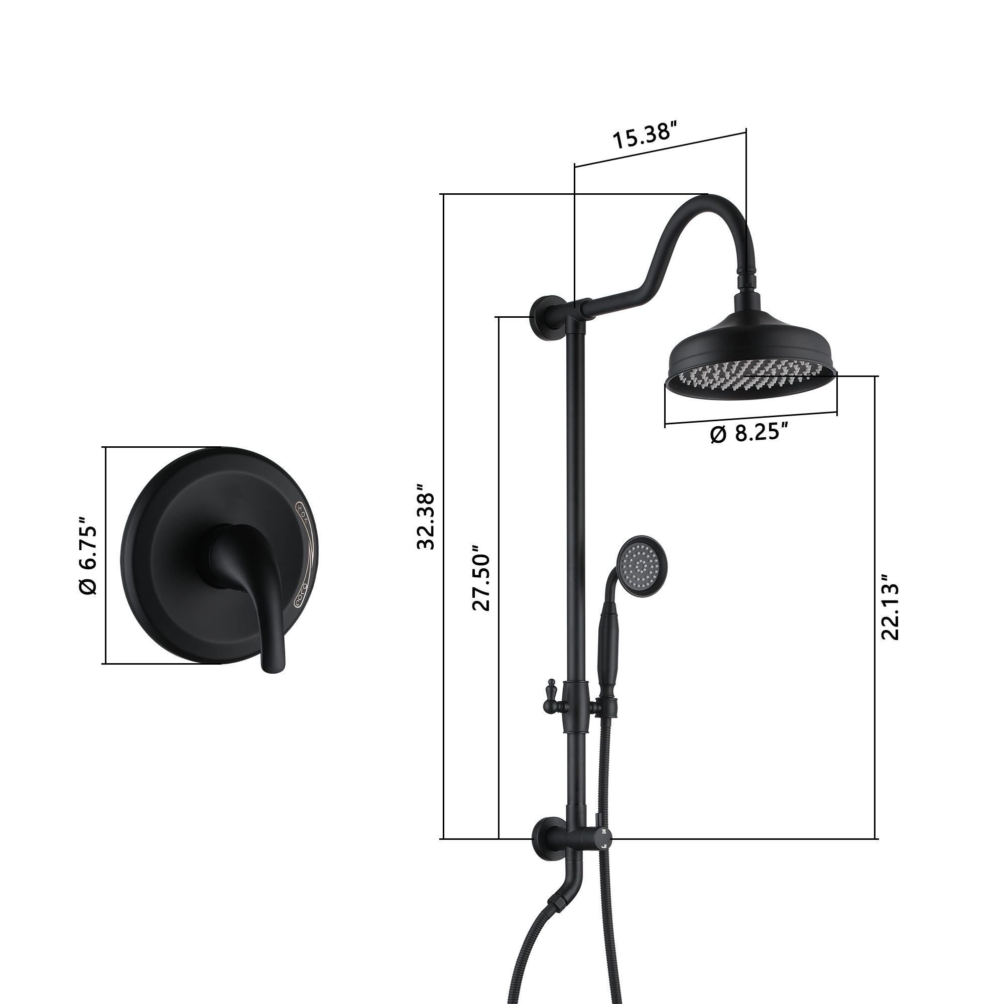 8-inch 2-Function Exposed Pipe Shower System with Shower Valve