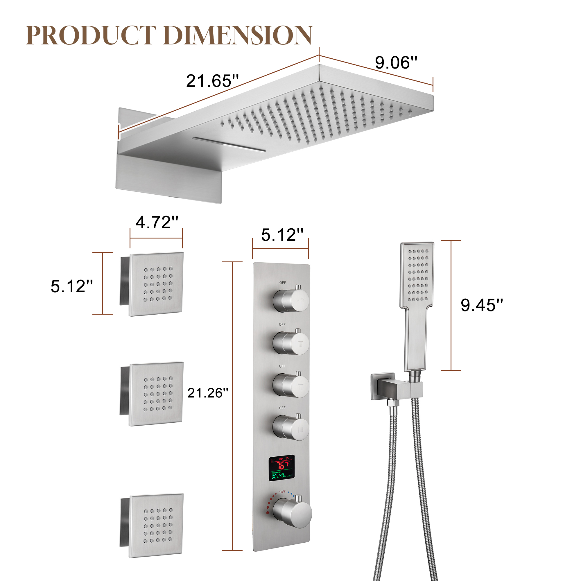 22" Luxury Thermostatic Shower System with Digital Temperature Display