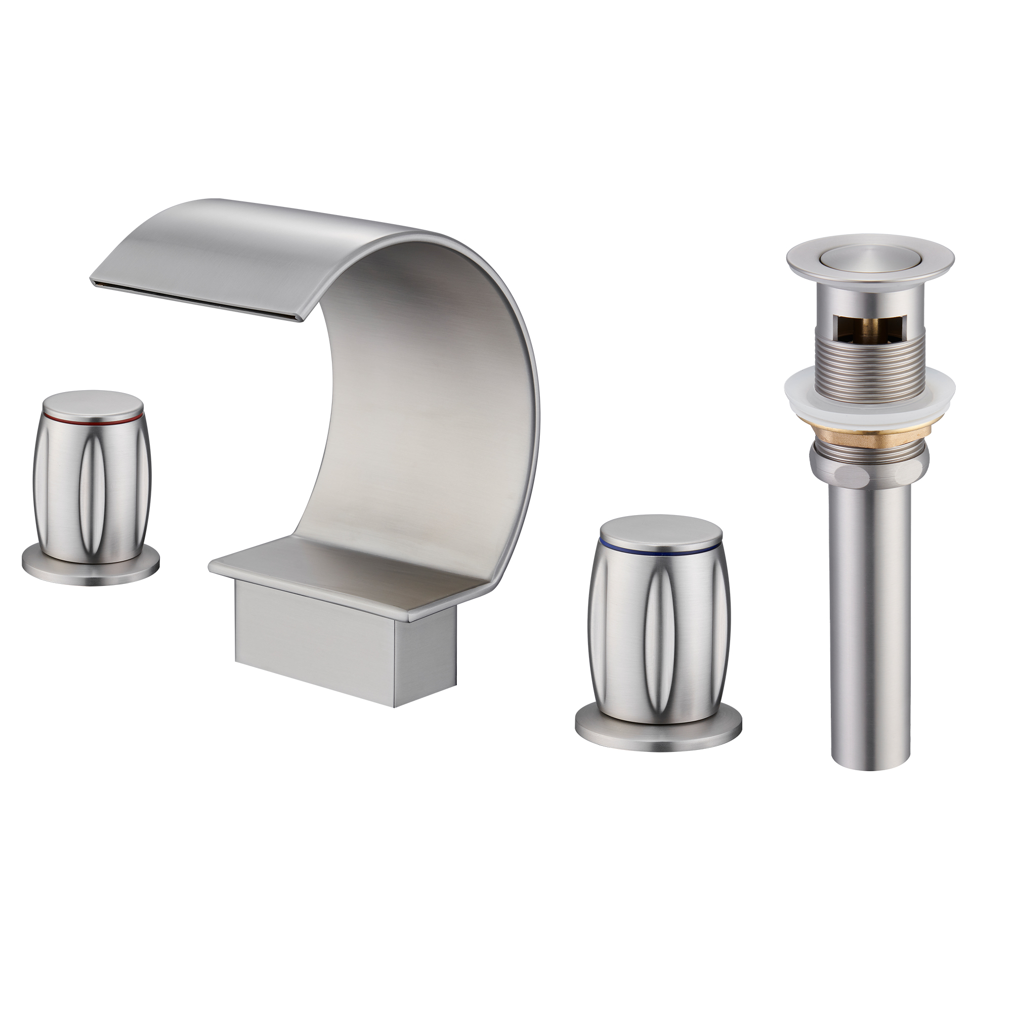 Arc Waterfall Spout Bathroom Faucet with Dual Temperature Control Handles