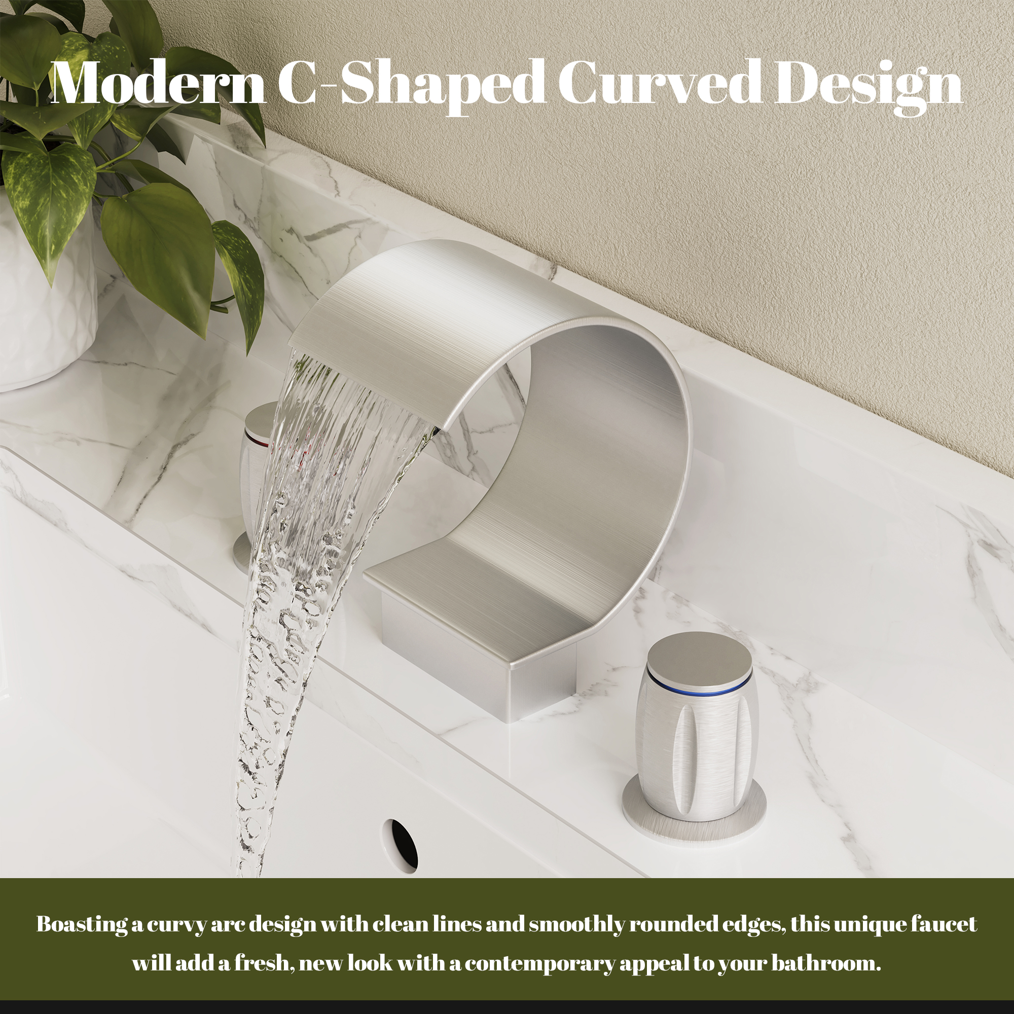 Arc Waterfall Spout Bathroom Faucet with Dual Temperature Control Handles